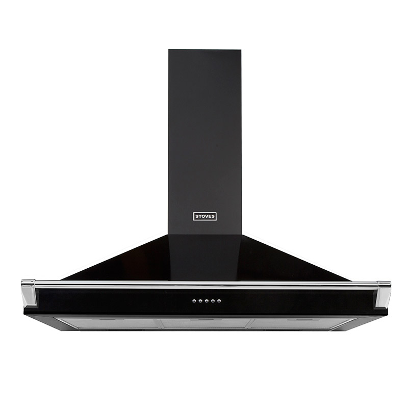 Image of Stoves 444410243 90cm Richmond Chimney Hood in Black with Chrome Rail