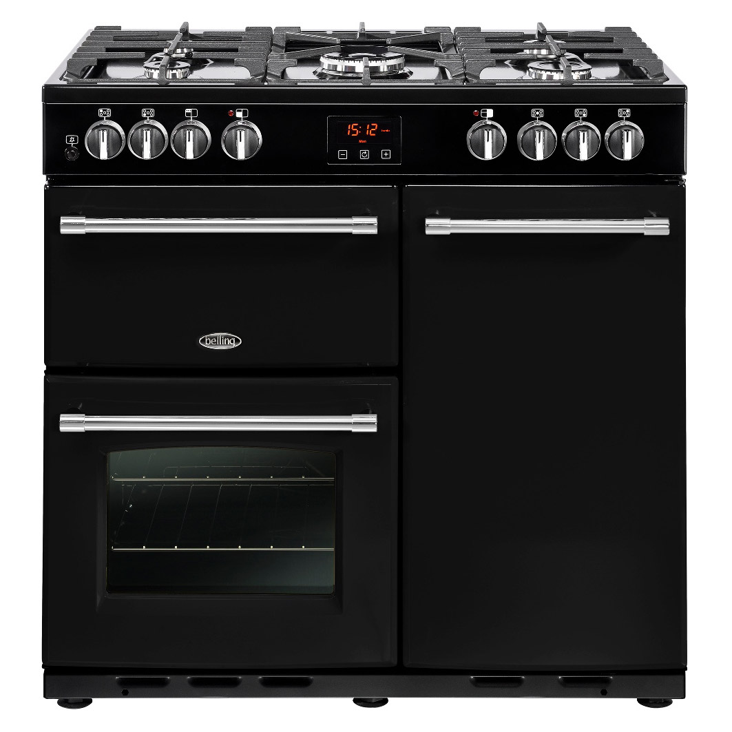 Image of Belling 444444121 90cm Farmhouse 90DFT Dual Fuel Range Cooker in Black