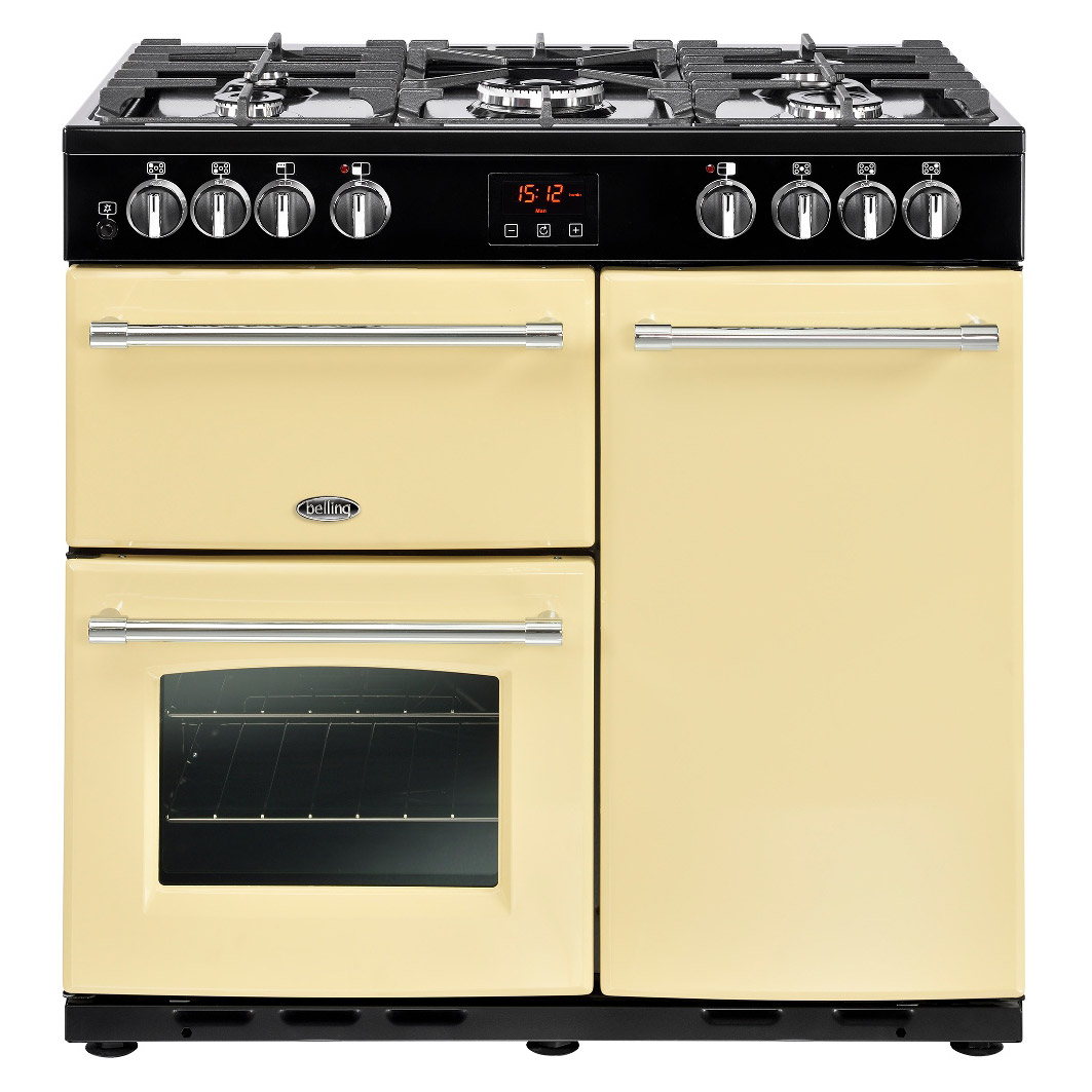 Image of Belling 444444123 90cm Wide Farmhouse Duel Fuel Range Cooker in Cream