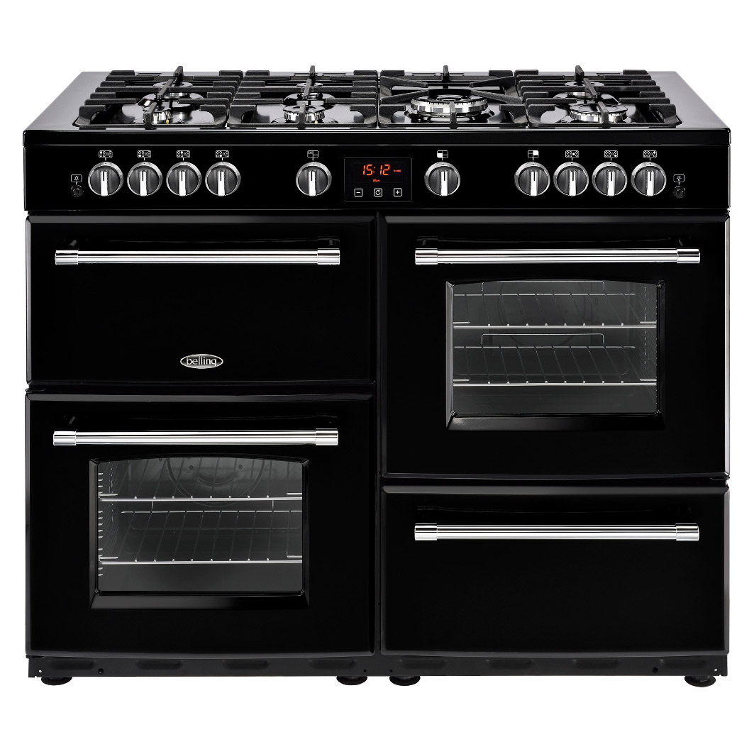 Image of Belling 444444145 110cm Farmhouse 110DFT Dual Fuel Range Cooker in Bla