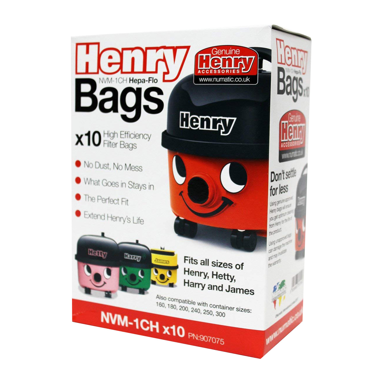 Image of Numatic 907075 Genuine Henry Vac Hepaflow Filter Bag 10 Pack