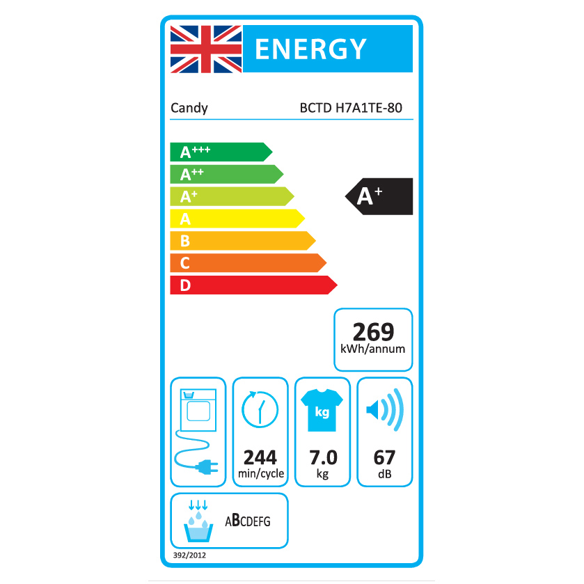 Candy BCTDH7A1TE 7kg Fully Integrated Heat Pump Dryer In White A Rated, photo 5