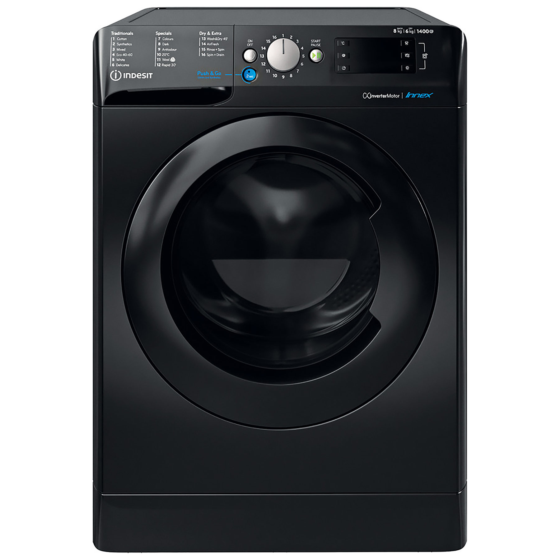 Image of Indesit BDE86436XBUK Washer Dryer in Black 1400rpm 8kg 6kg D Rated