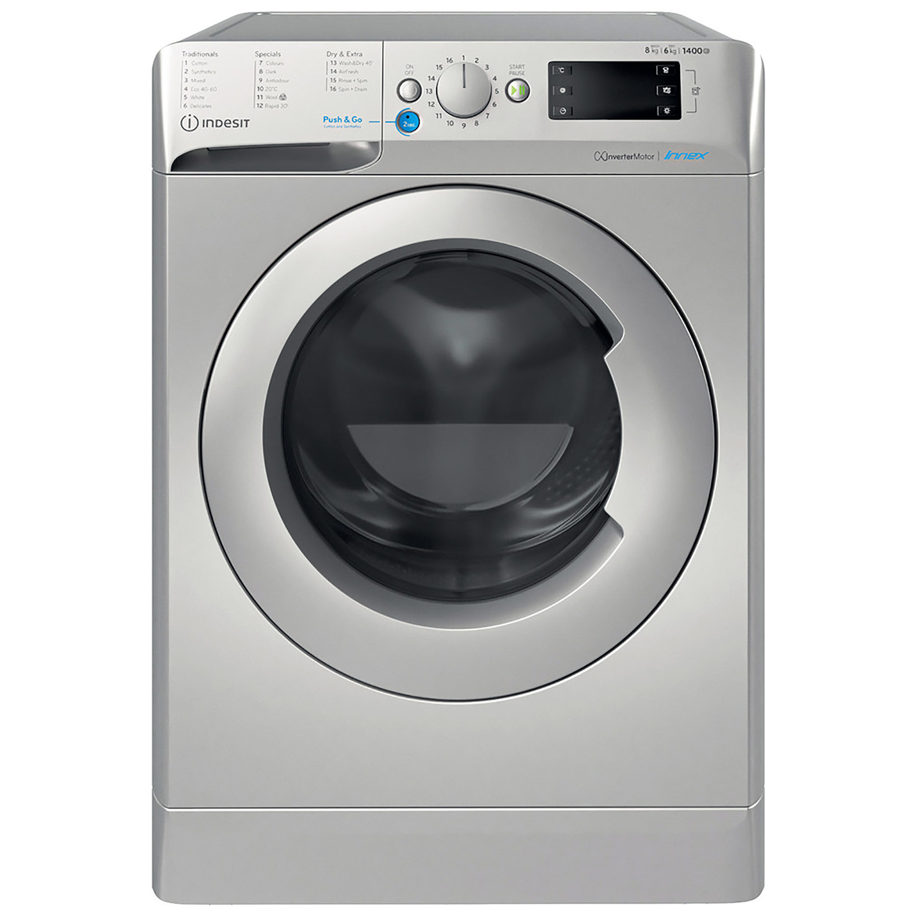indesit bde86436xsuk washer dryer in silver 1400rpm 8kg 6kg d rated