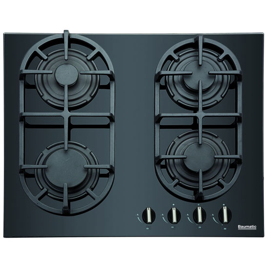 Baumatic BGG60 60cm Gas on Glass Hob in Black Glass Front Controls