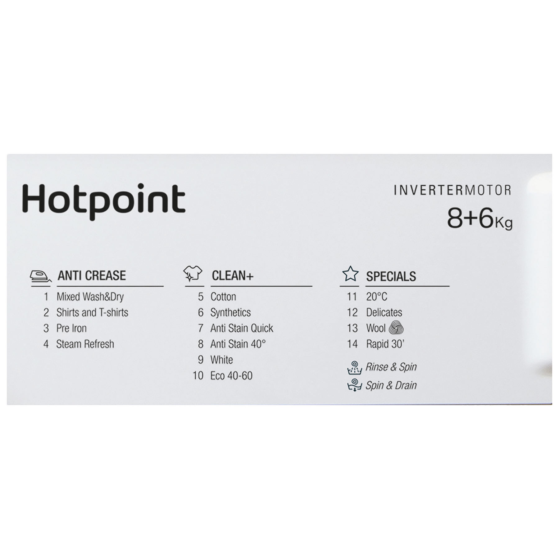 Hotpoint BIWDHG861485 Integrated Washer Dryer 1400 Spin 8kg 6kg D Rate, photo 5