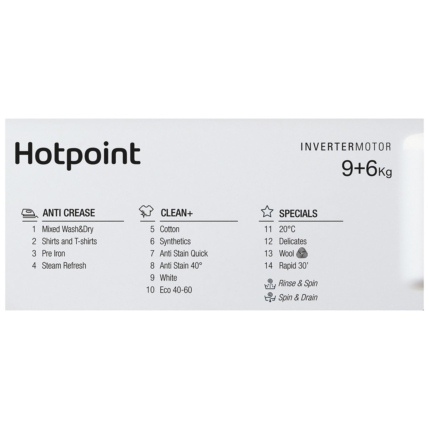 Hotpoint BIWDHG961485 Integrated Washer Dryer 1400 Spin 9kg 6kg D Rate, photo 5