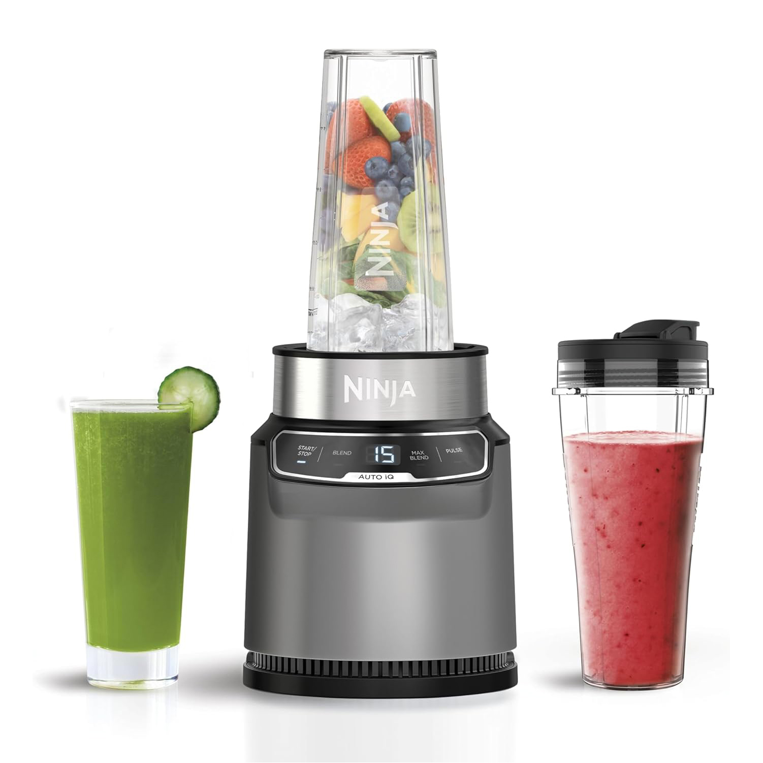 Ninja BN500UK Motorised Compact Blender with Auto iQ Dark Grey 1000W