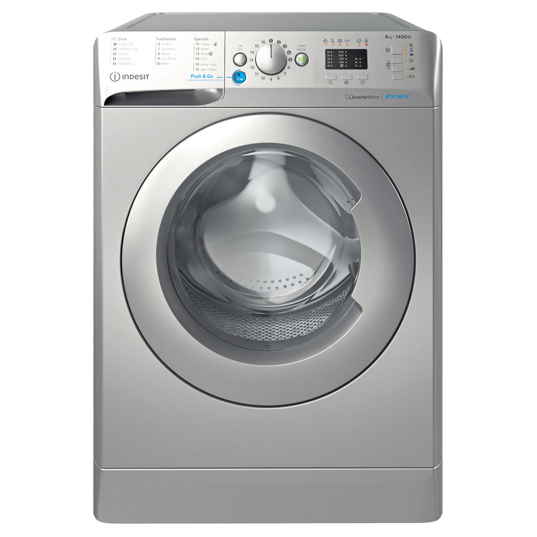 Image of Indesit BWA81485XSUK 8kg 1400 Spin Washing Machine in Silver B Rated P