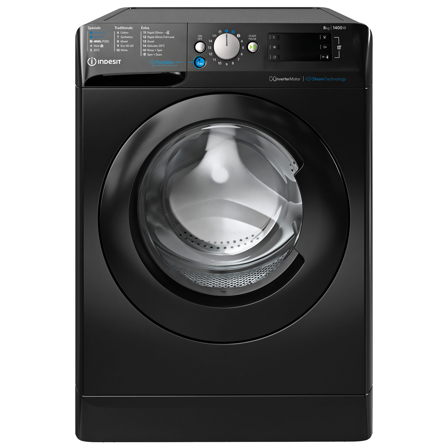 Image of Indesit BWE81496XKV 8kg 1400 Spin Washing Machine in Black A Rated Pus