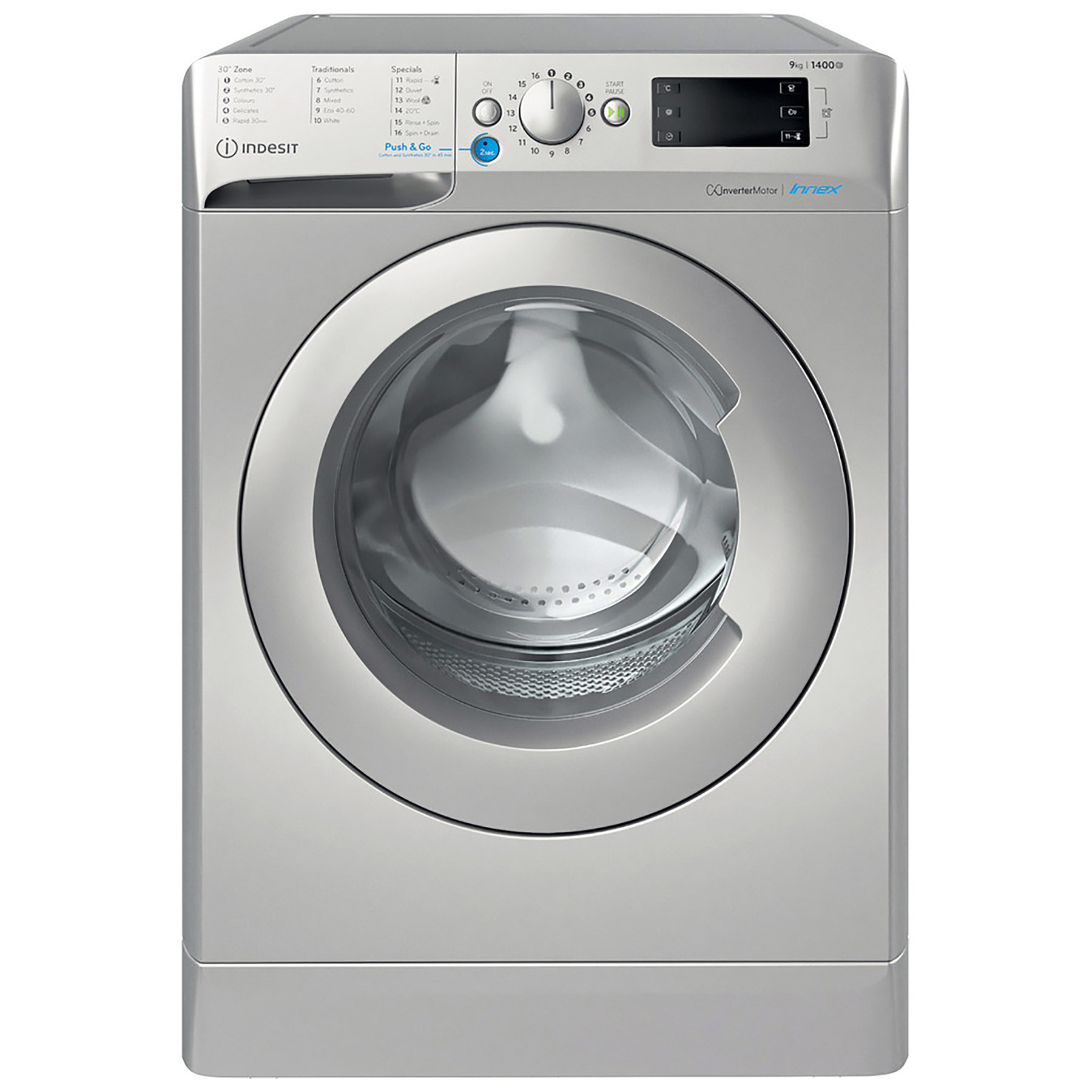 Image of Indesit BWE91496XSUK 9kg 1400 Spin Washing Machine in Silver A Rated P