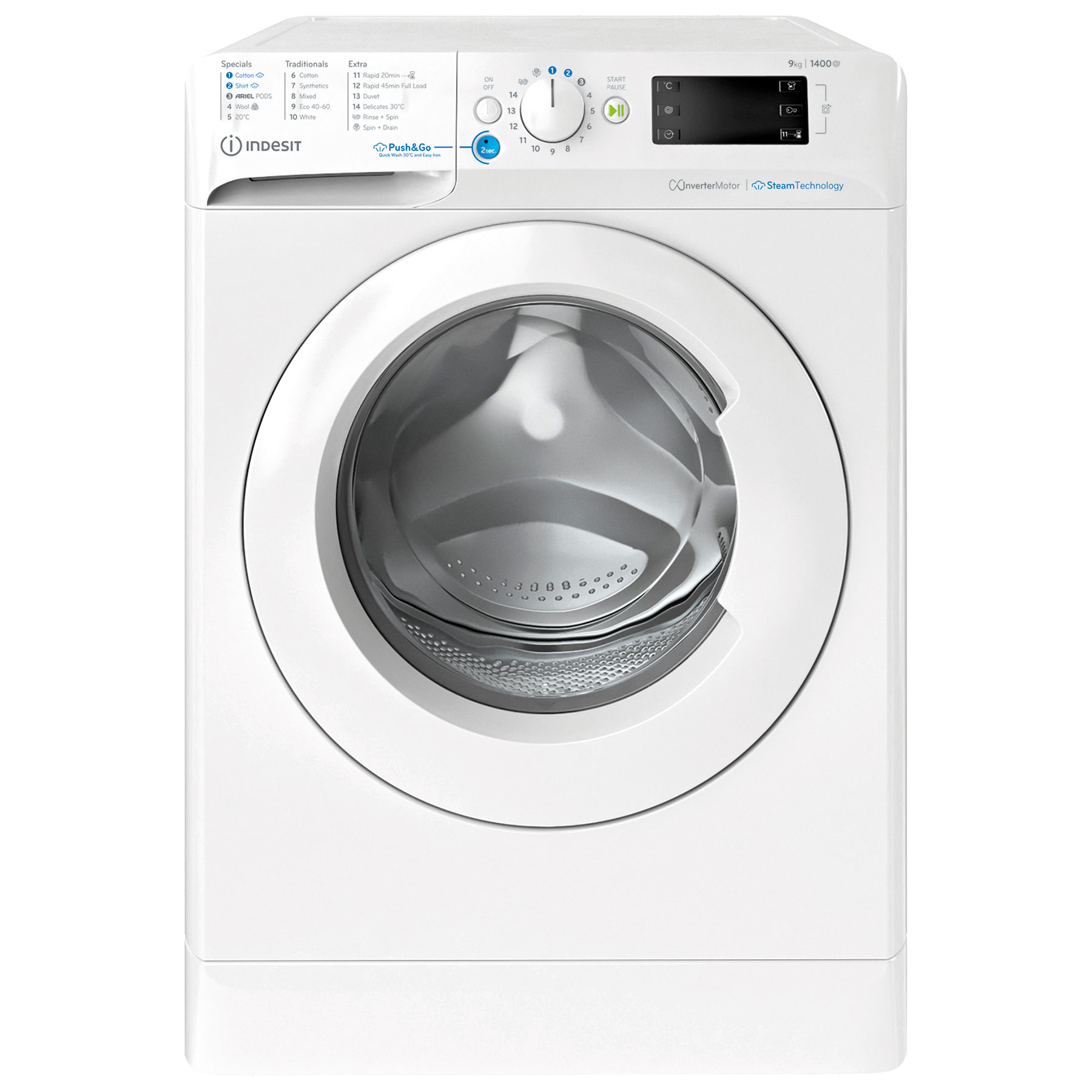 Image of Indesit BWE91496XWV 9kg 1400 Spin Washing Machine in White A Rated Pus