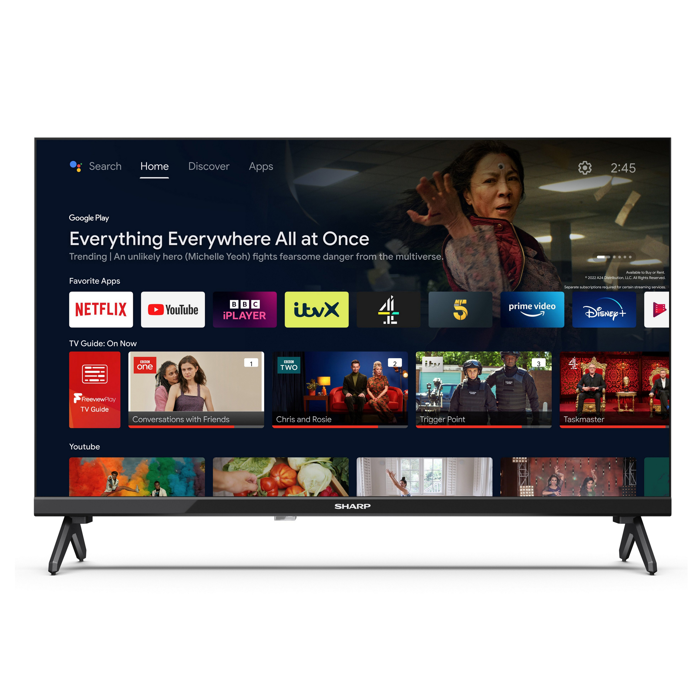 Sharp C24FH2KL2AB 24 HD Ready Smart LED TV Google Assistant Google Chr