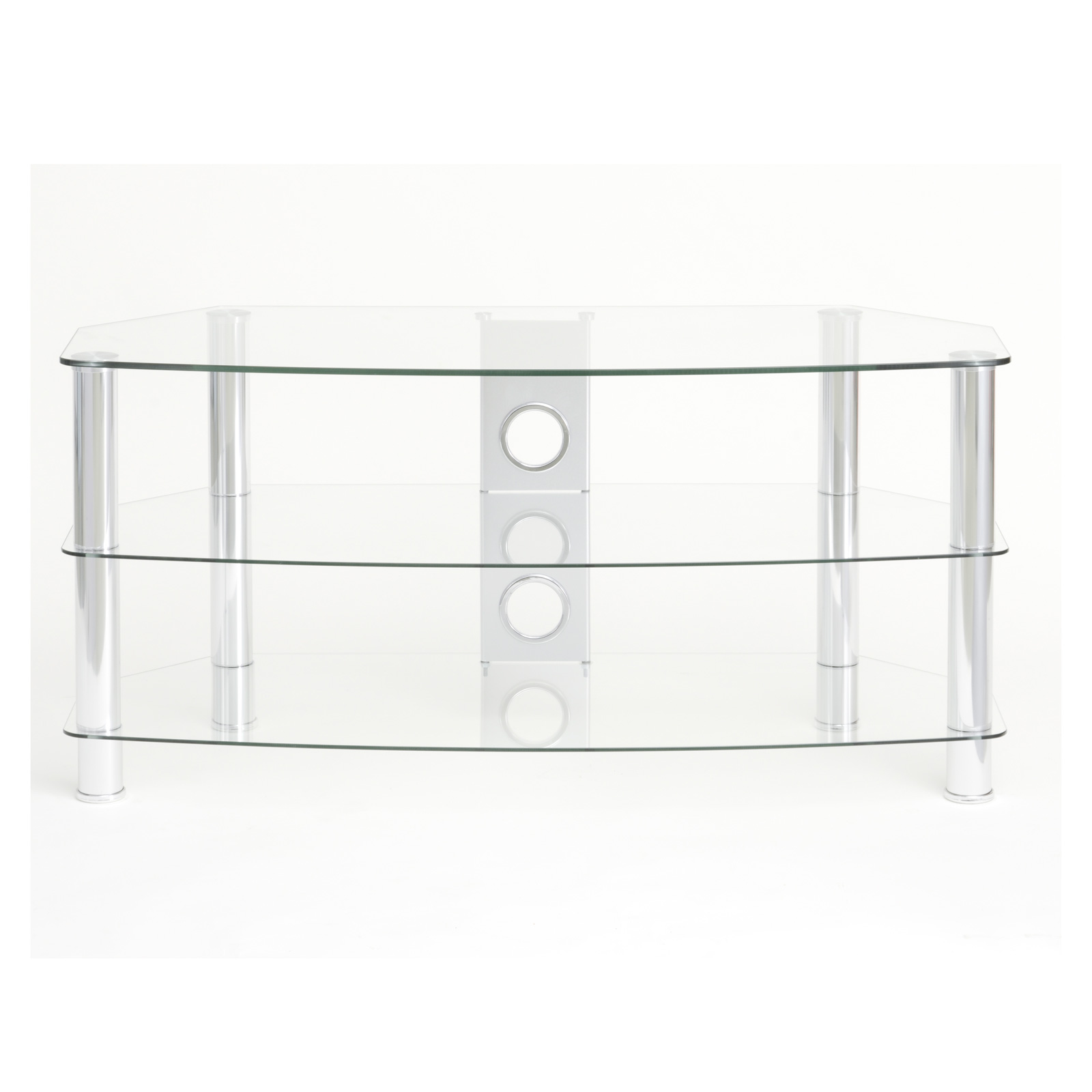 Image of TTAP C303C 800 3C Vantage Curve 800mm TV Stand in Chrome Clear Glass