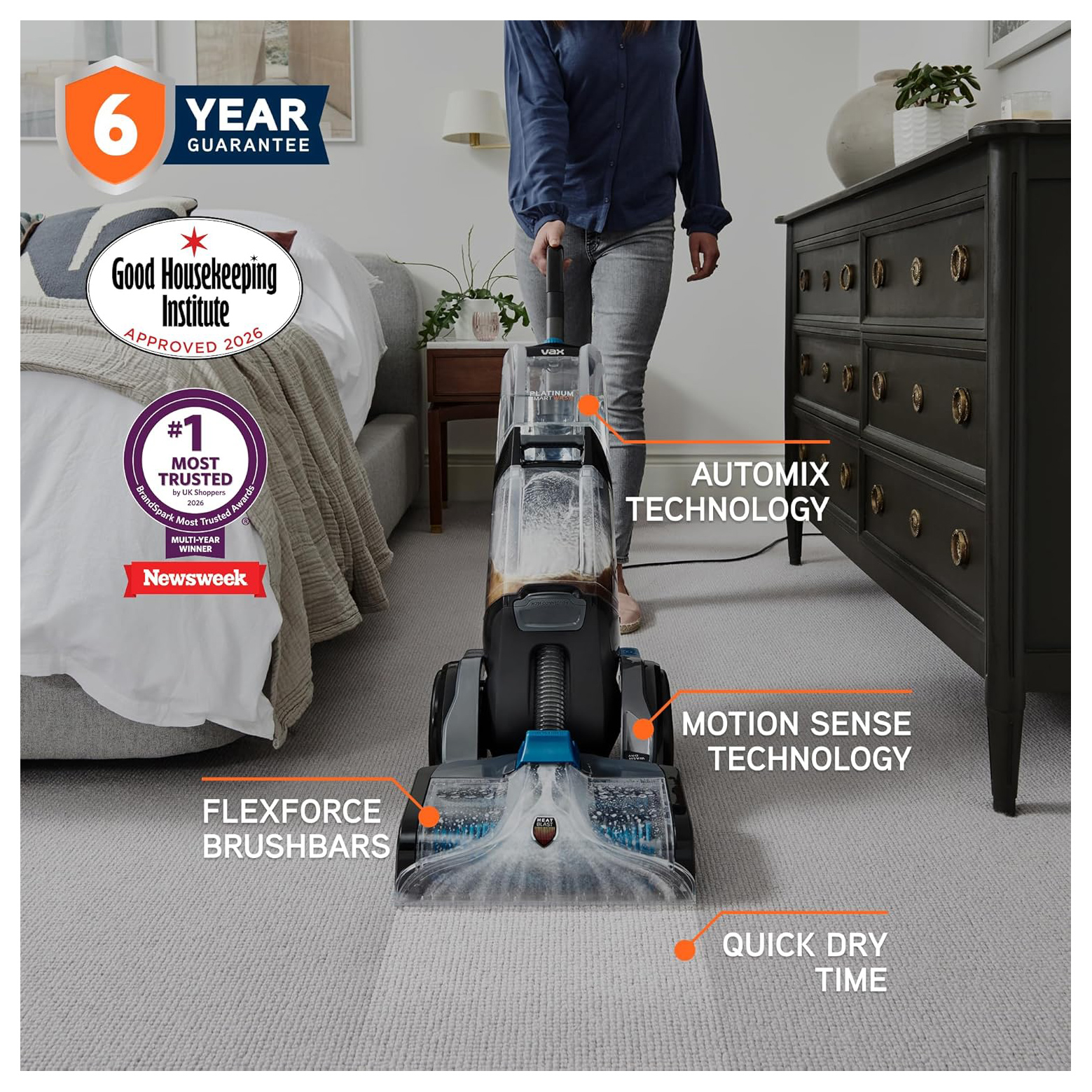Vax Platinum Smartwash Classic CDCW-SWXC Carpet Cleaner - Silver and Blue, photo 2