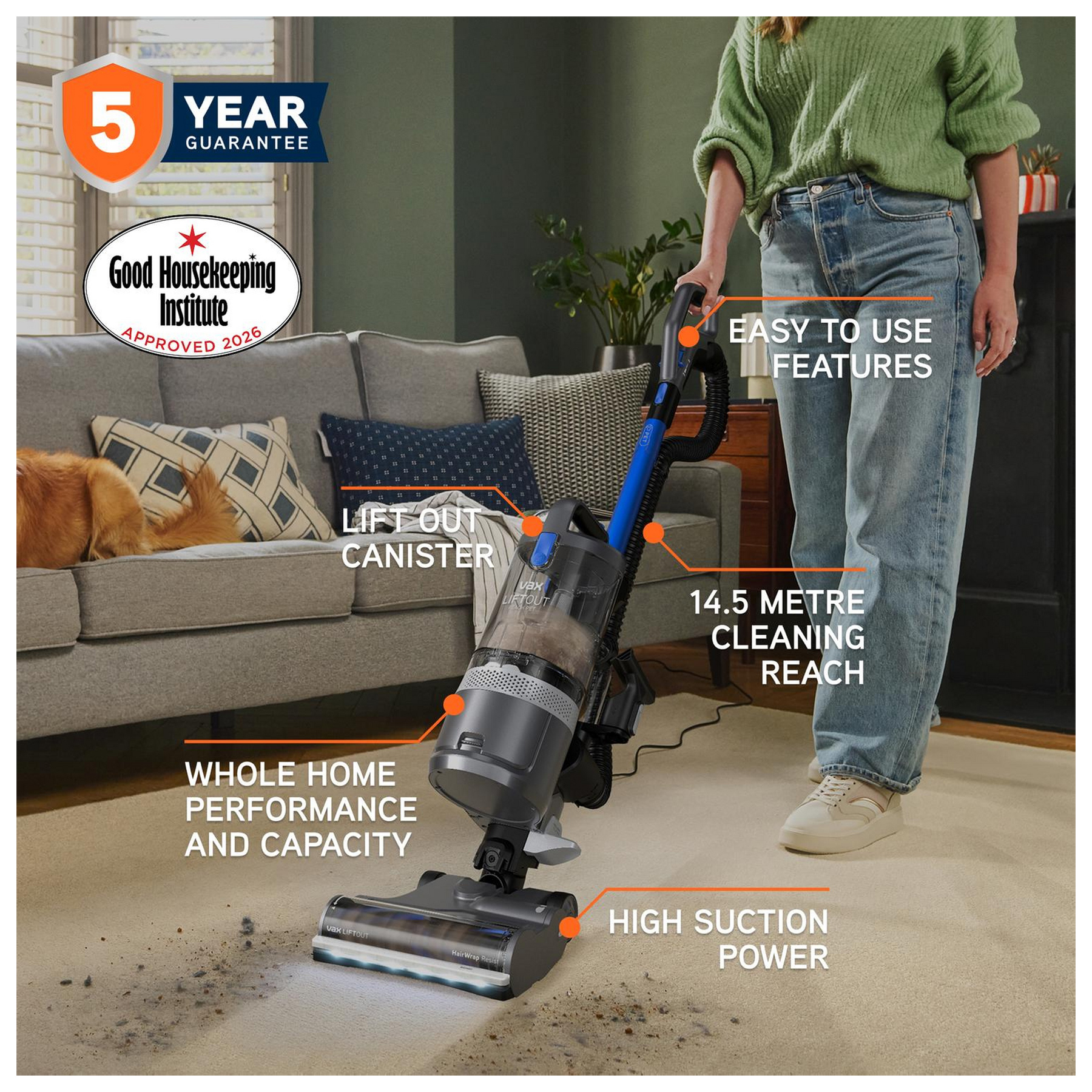Vax LiftOut Reach Pet CDUP-LOXR Corded Upright Vacuum - Graphite Blue, photo 2