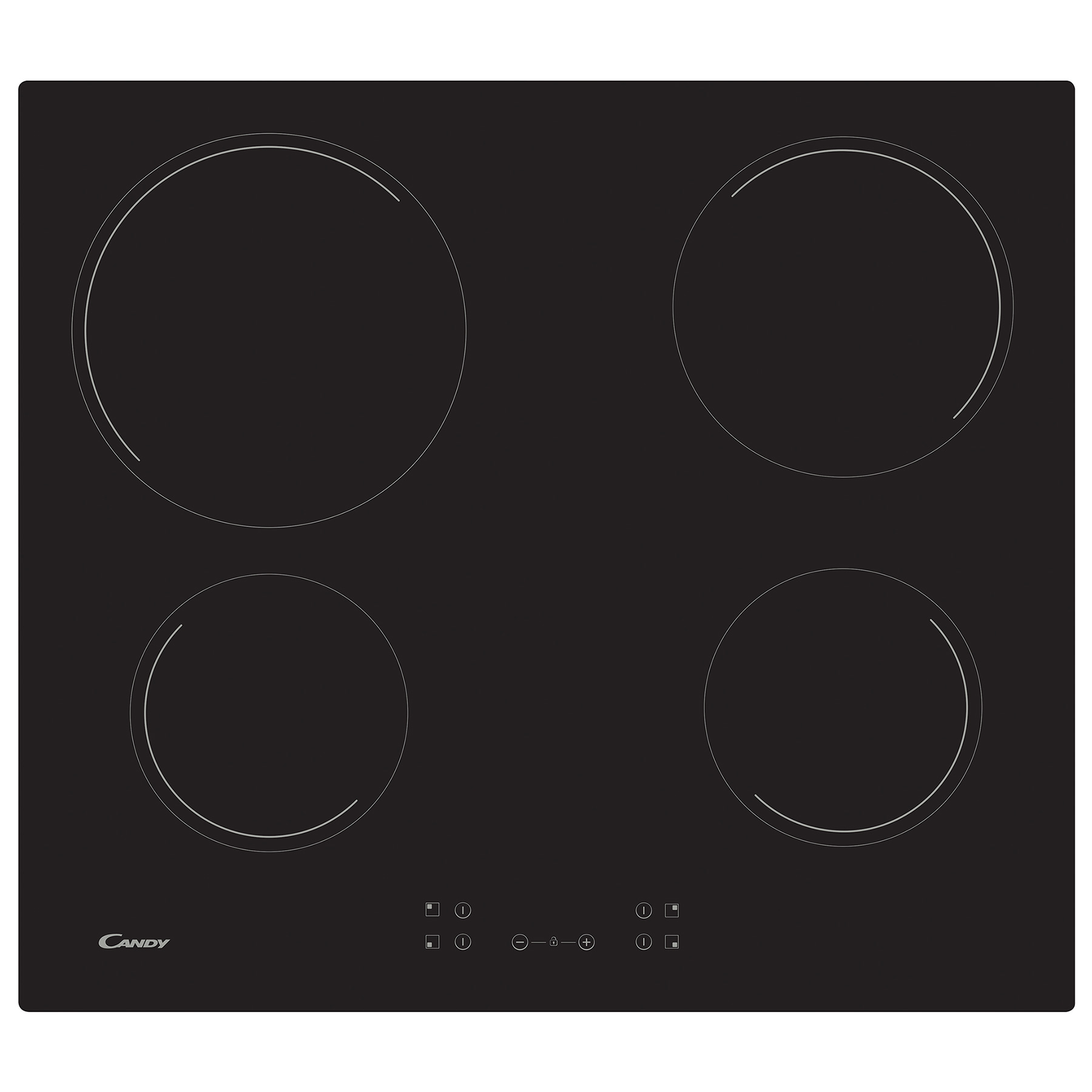 Candy CH64CCB 60cm 4 Zone Frameless Ceramic Hob in Black Glass