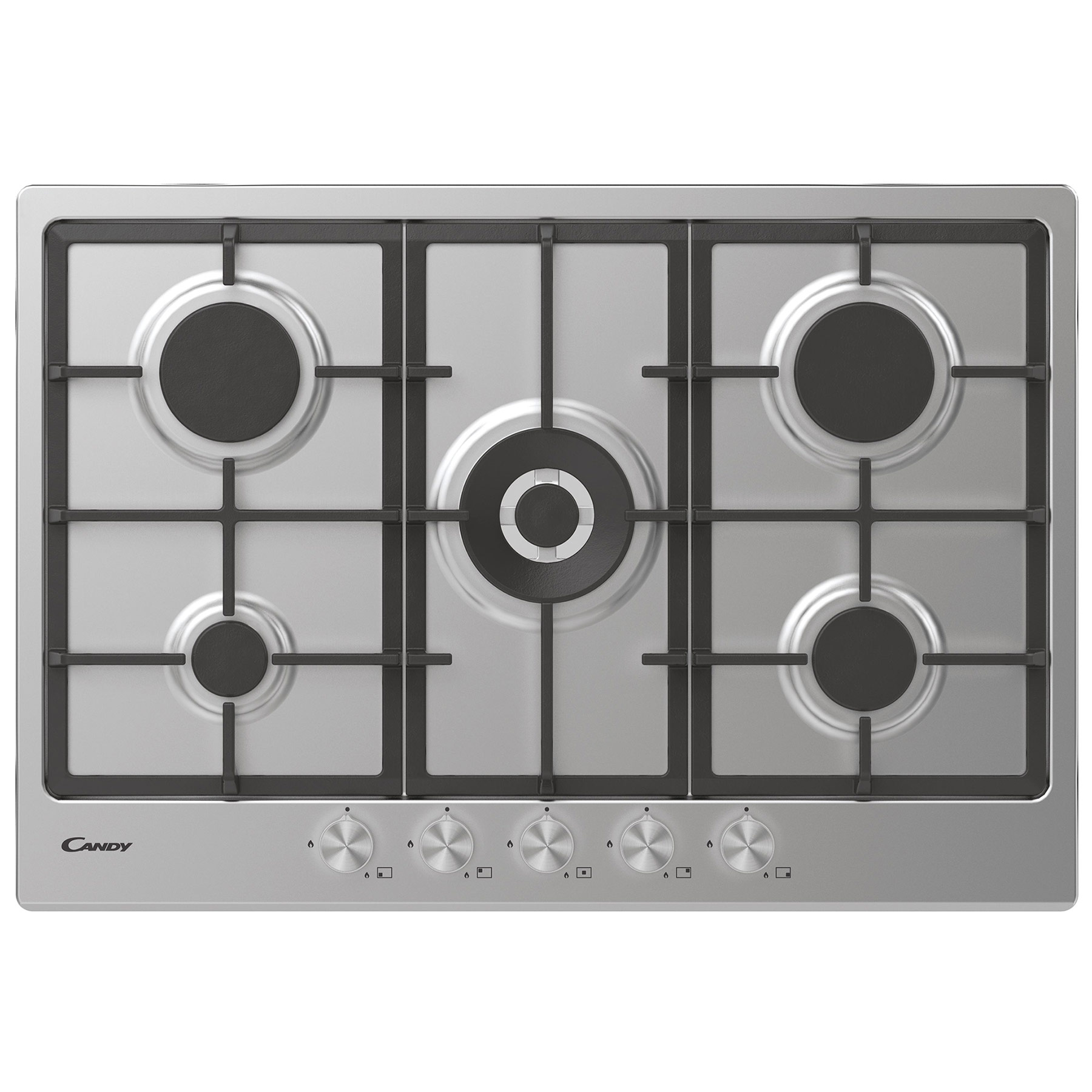 Image of Candy CHG74WPX 75cm 5 Burner Gas Hob is St Steel Double Ring Burner