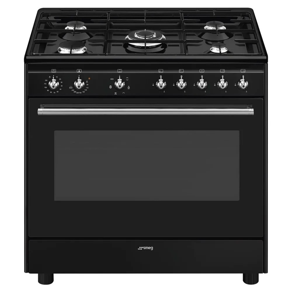 Smeg CX91GMBL 90cm Concert Classic Dual Fuel Range Cooker in Black wit