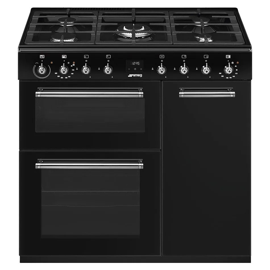 Smeg CX93GMBL 90cm Concert Classic Dual Fuel Range Cooker in Black wit