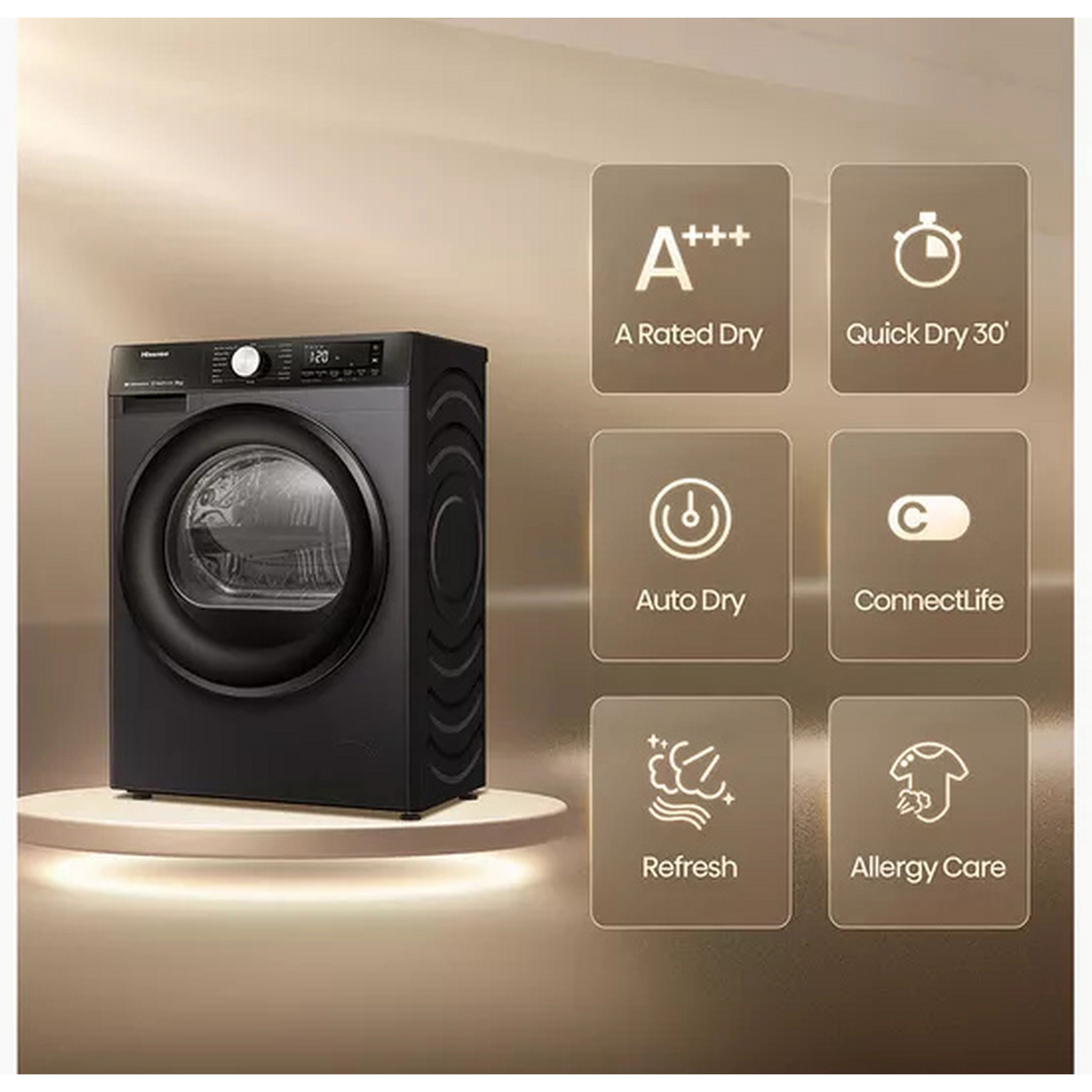 Hisense DH3S802BB3 8kg Heat Pump Condenser Dryer in Black A Rated Conn, photo 3