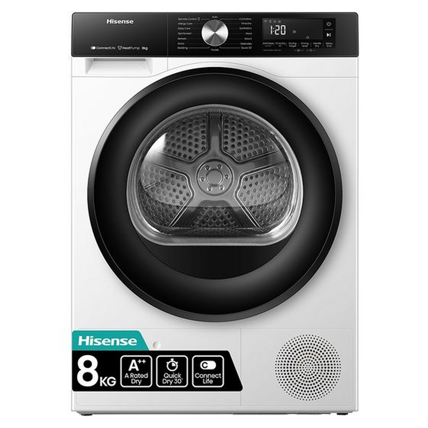 Hisense DH3S802BW3 8kg Heat Pump Condenser Dryer in White A Rated Conn