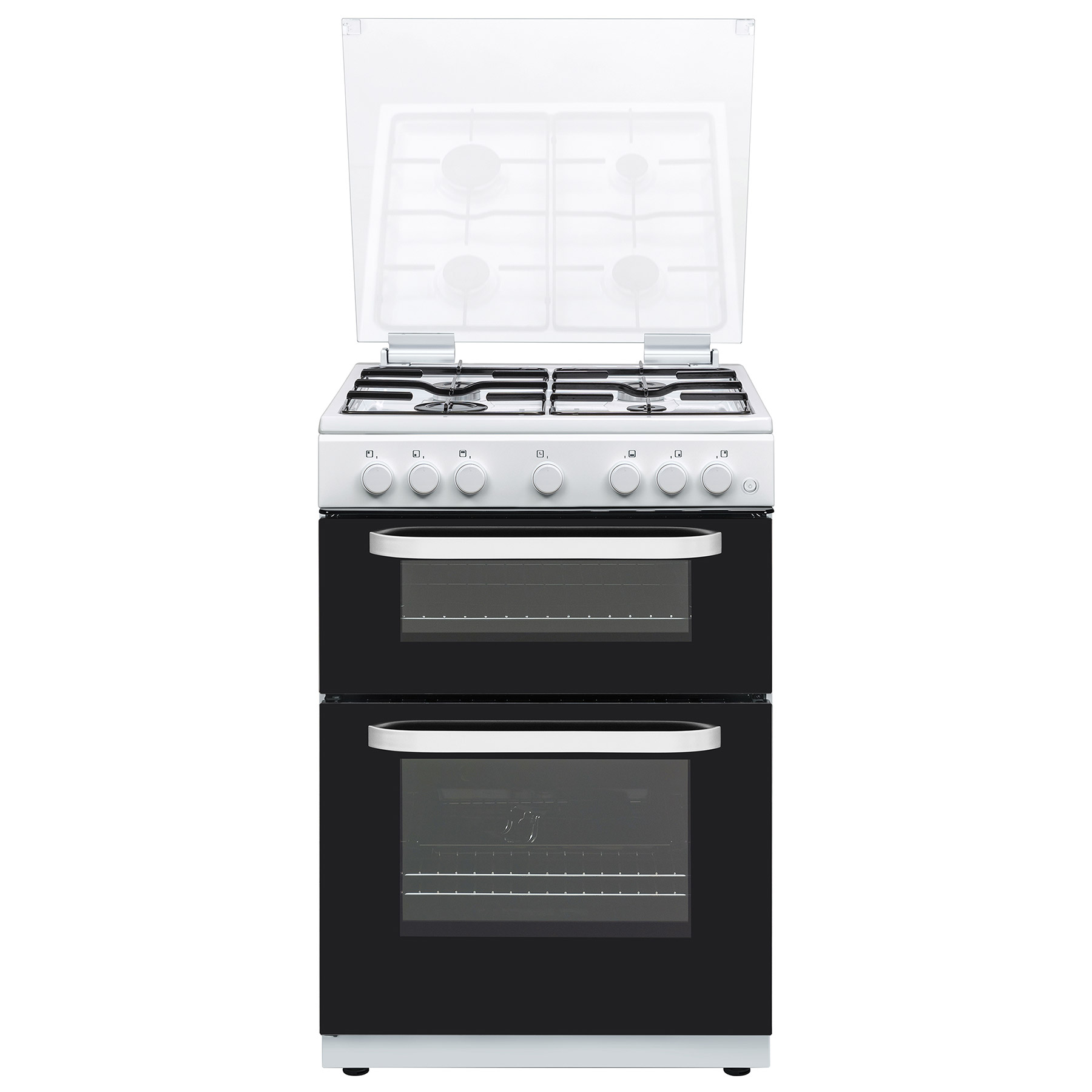 Image of Hostess DOG60W 60cm Double Oven Gas Cooker in White Glass Lid 25 71L