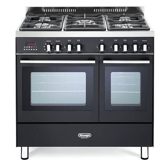 Image of Delonghi DTR906DFAN 90cm Wide Modern Duel Fuel Range Cooker in Black