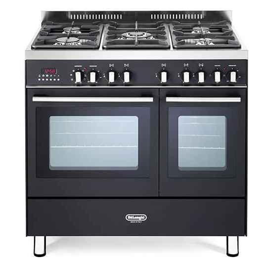 Delonghi DTR906DFAN 90cm Modern Twin Cavity Dual Fuel Range in Black