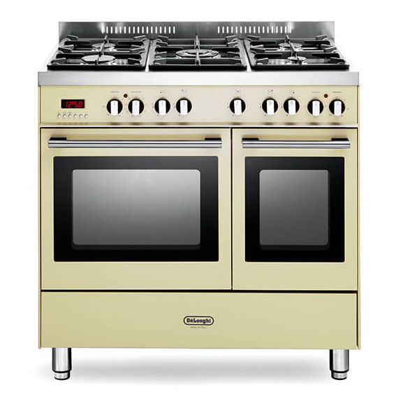 Image of Delonghi DTR906DFCR 90cm Wide Modern Duel Fuel Range Cooker in Cream