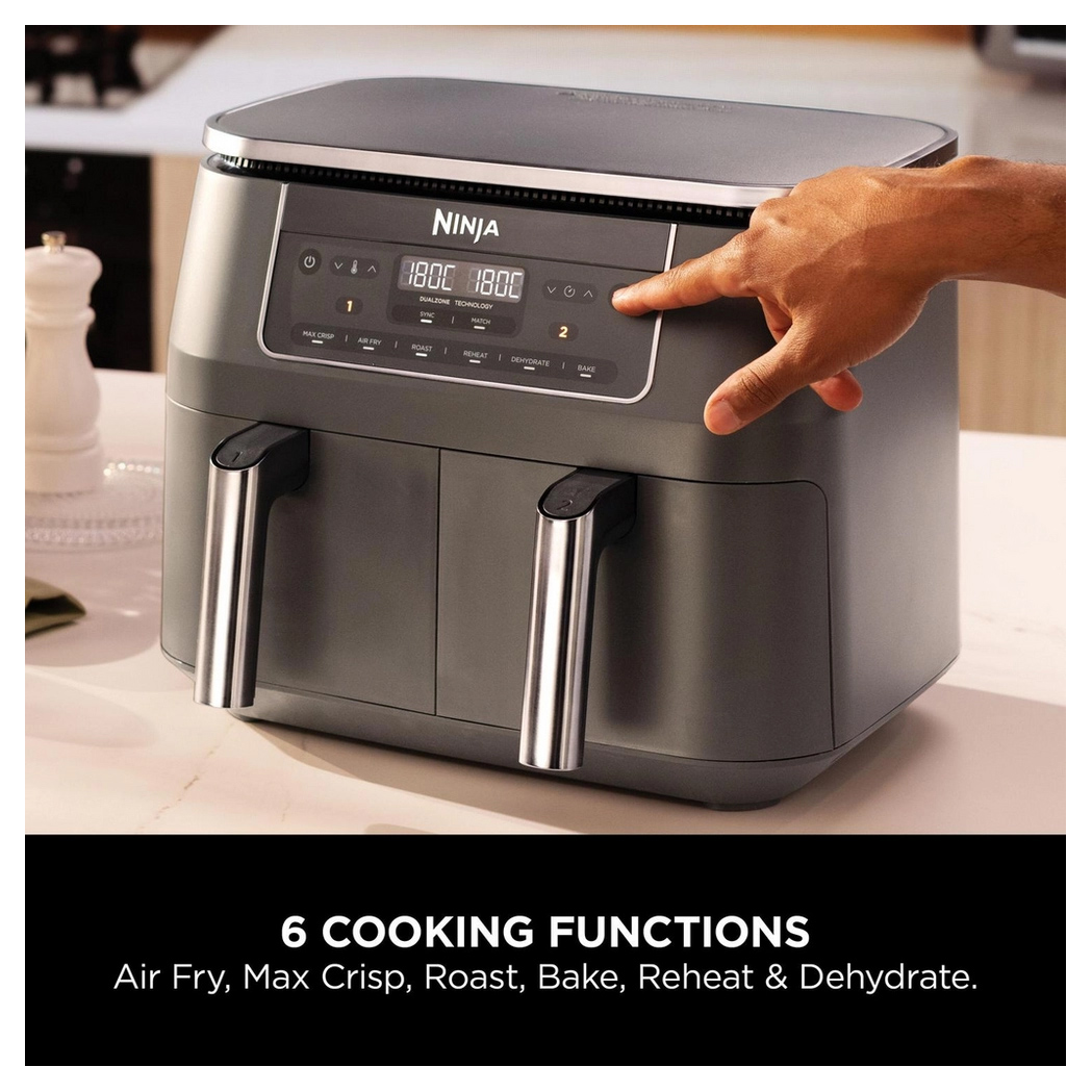 Ninja DZ300UK Ninja 7 6 litre 6 in 1 Dual Zone Air Fryer in Gun Metal, photo 5