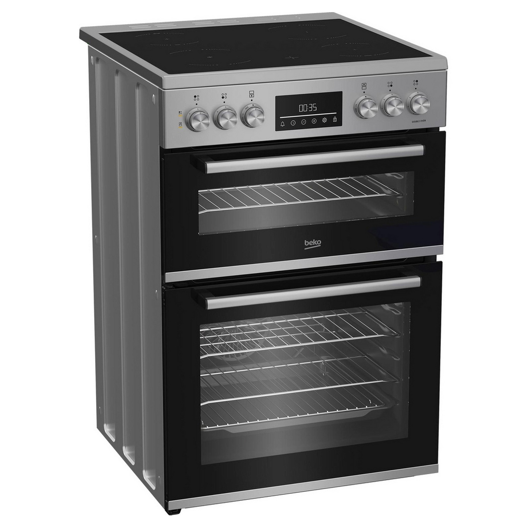 Beko EDC6731S 60cm Double Oven Electric Cooker in Silver Ceramic Hob, photo 2