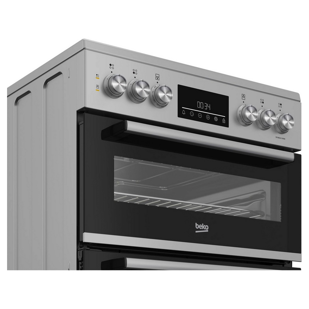Beko EDC6731S 60cm Double Oven Electric Cooker in Silver Ceramic Hob, photo 3