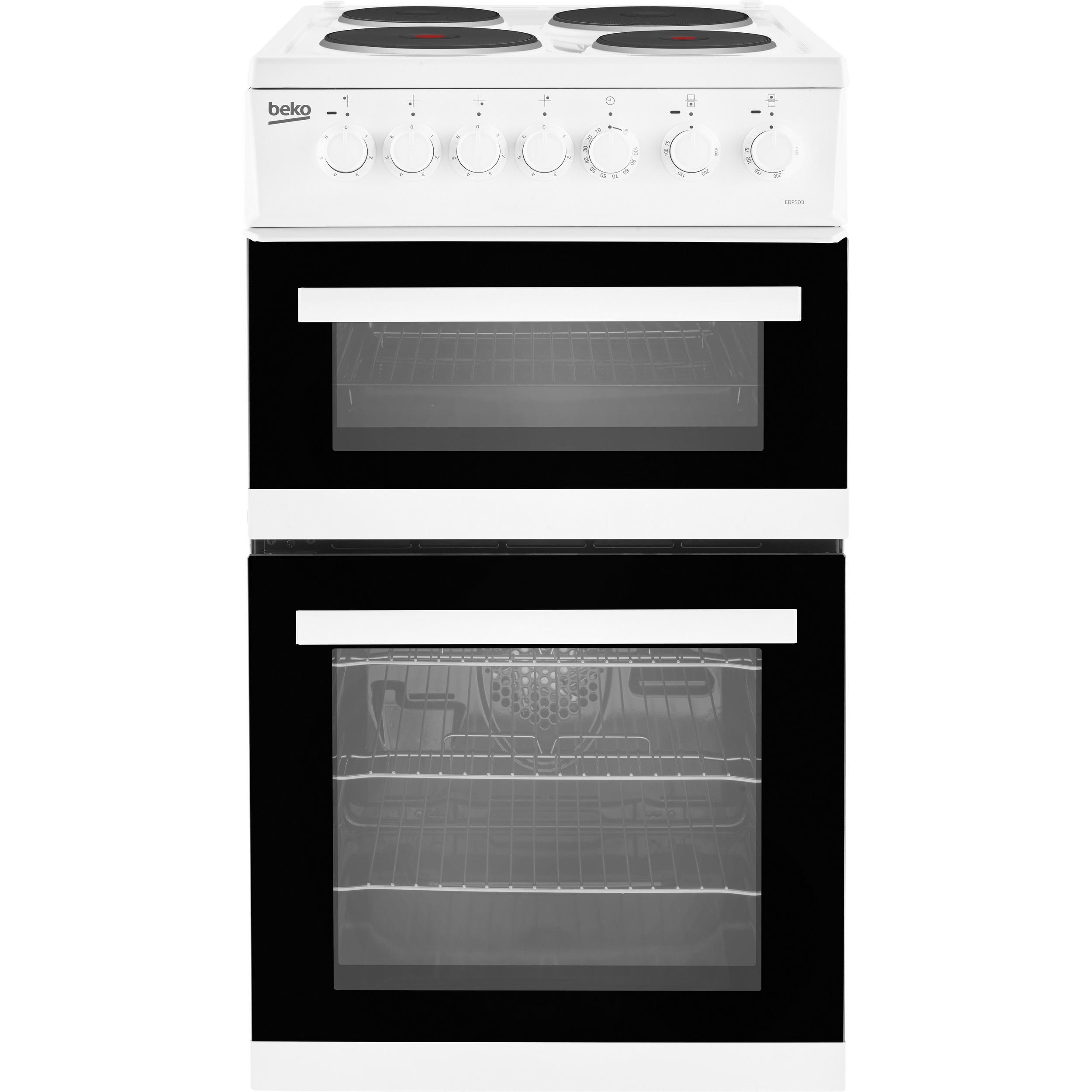 Image of Beko EDP503W 50cm Double Oven Electric Cooker in White Solid Plate