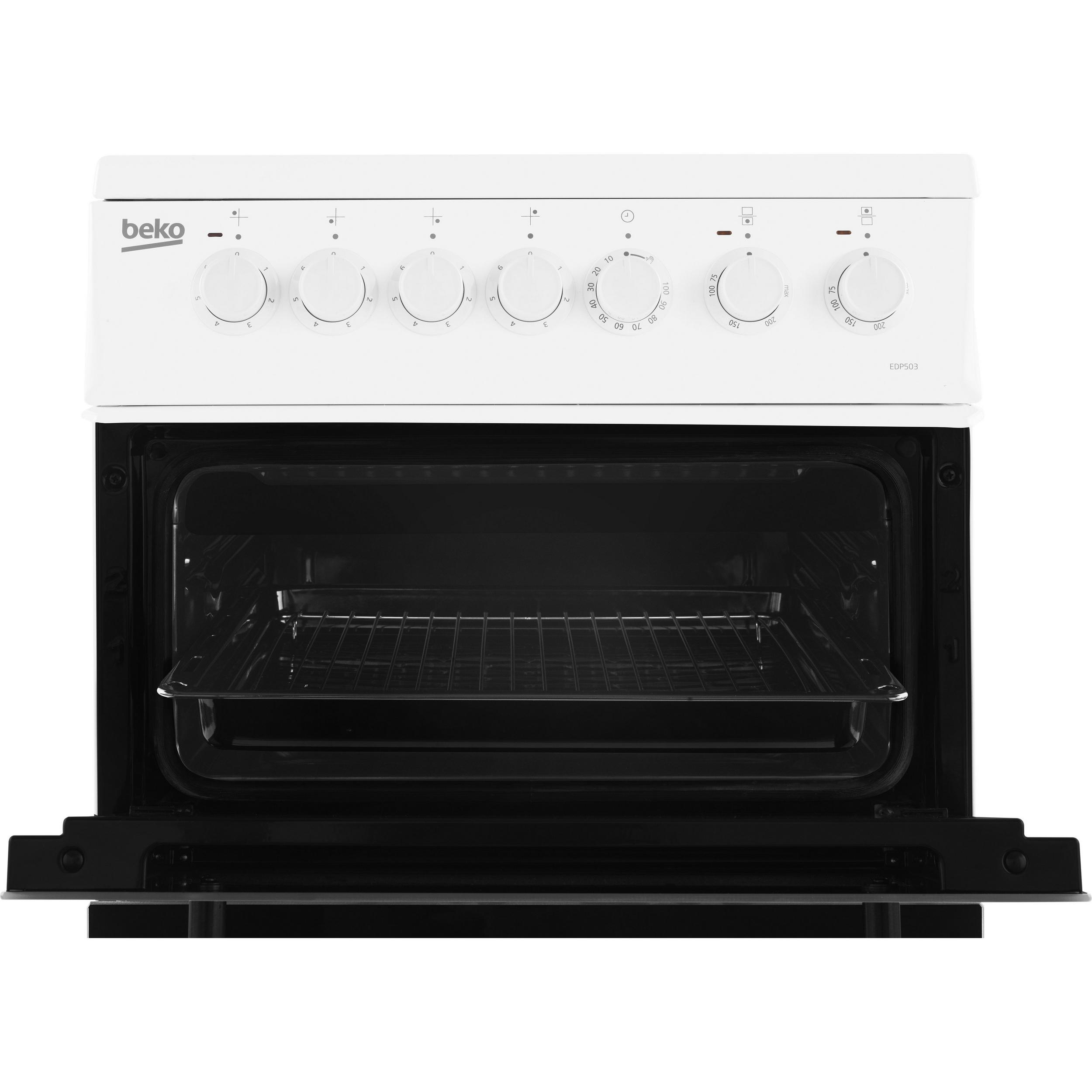 Beko EDP503W 50cm Double Oven Electric Cooker in White Solid Plate, photo 2