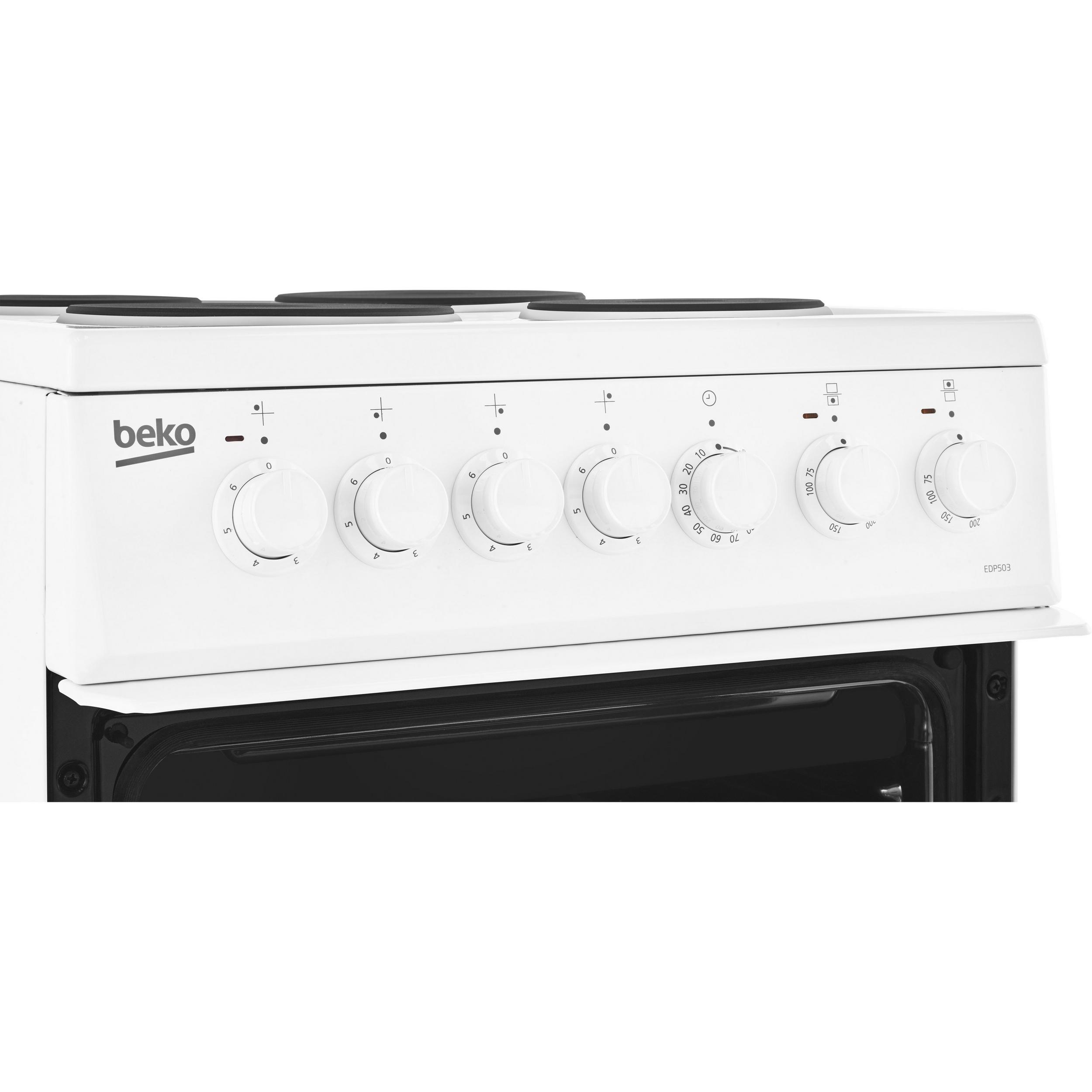 Beko EDP503W 50cm Double Oven Electric Cooker in White Solid Plate, photo 5