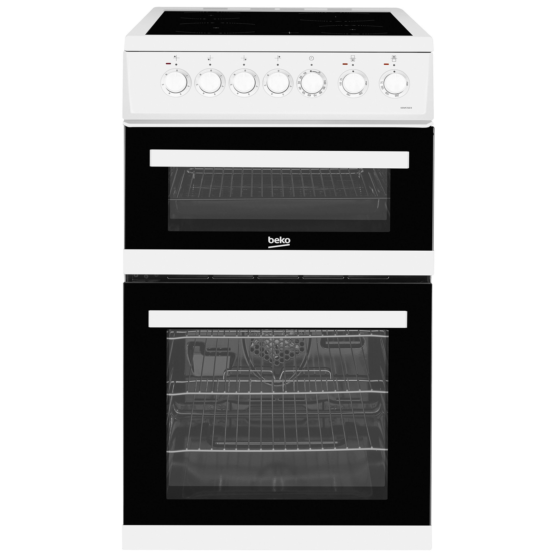 Image of Beko EDVC503W 50cm Double Oven Electric Cooker in White Ceramic Hob