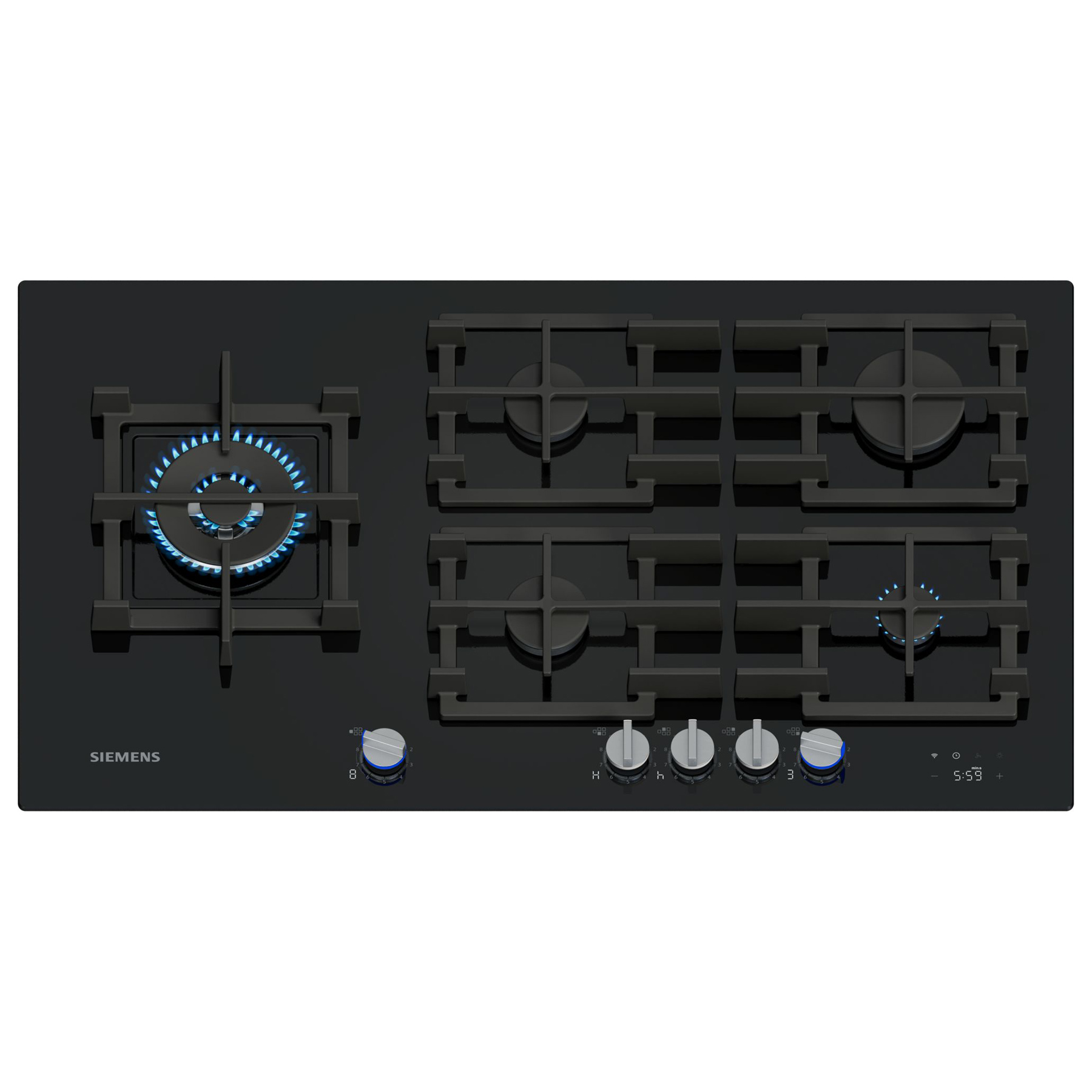 Siemens ER9A6SH40 IQ700 90cm 5 Burner Gas Hob in Black Glass Dual Wok