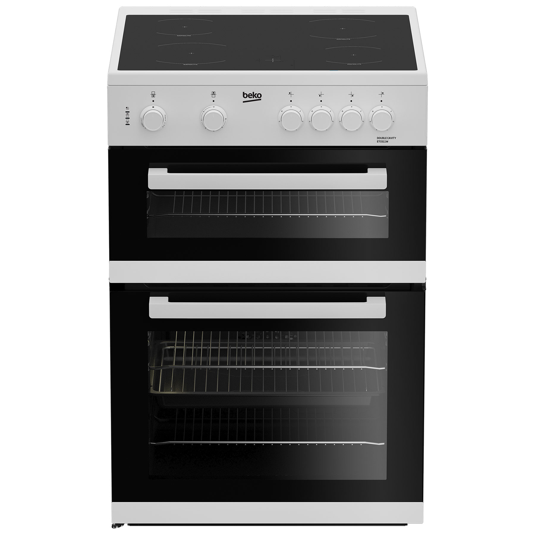 Beko ETC611W 60cm Double Oven Electric Cooker in White Ceramic Hob