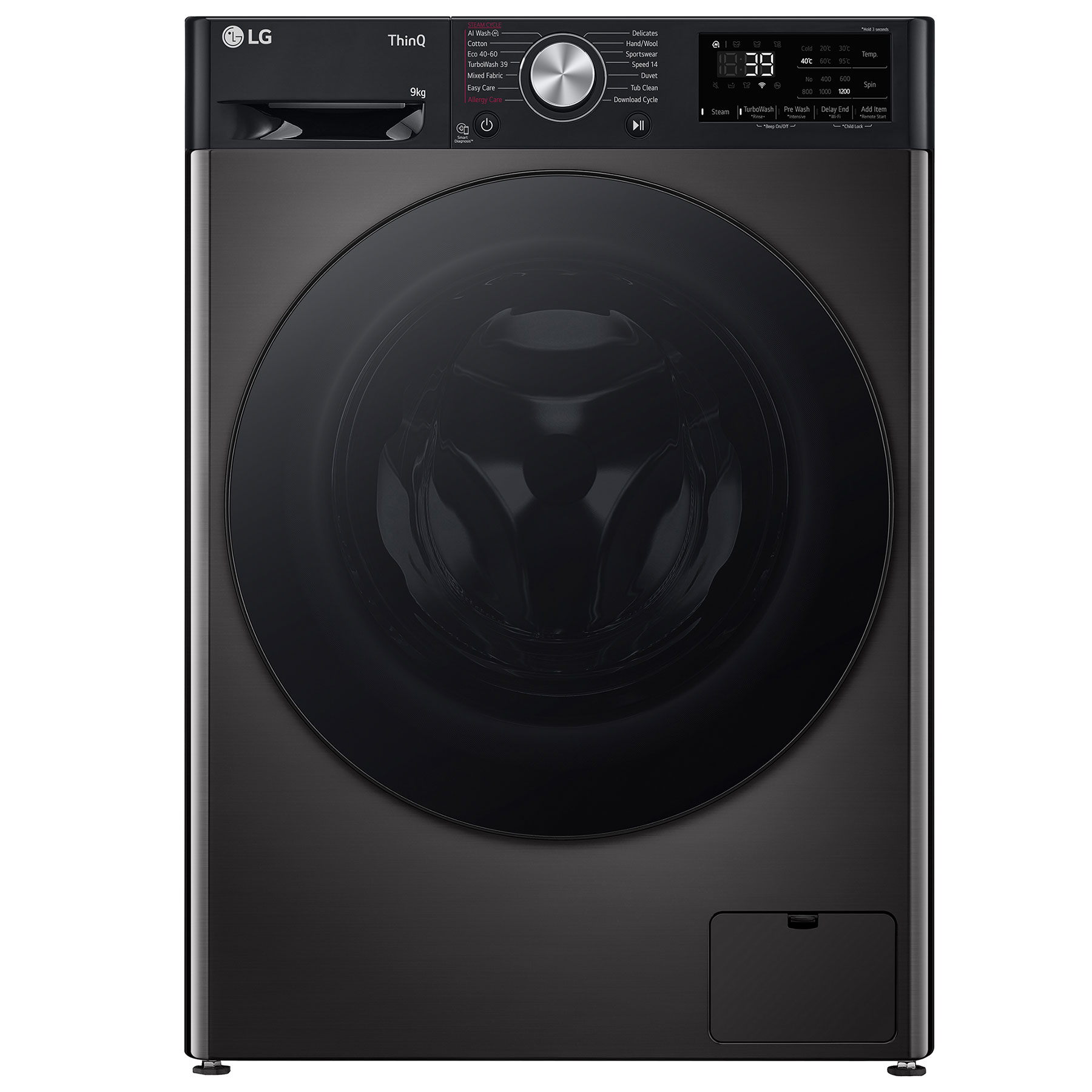Image of LG F2Y709BBTN1 Washing Machine in Black 1200rpm 9kg A Rated Wi Fi