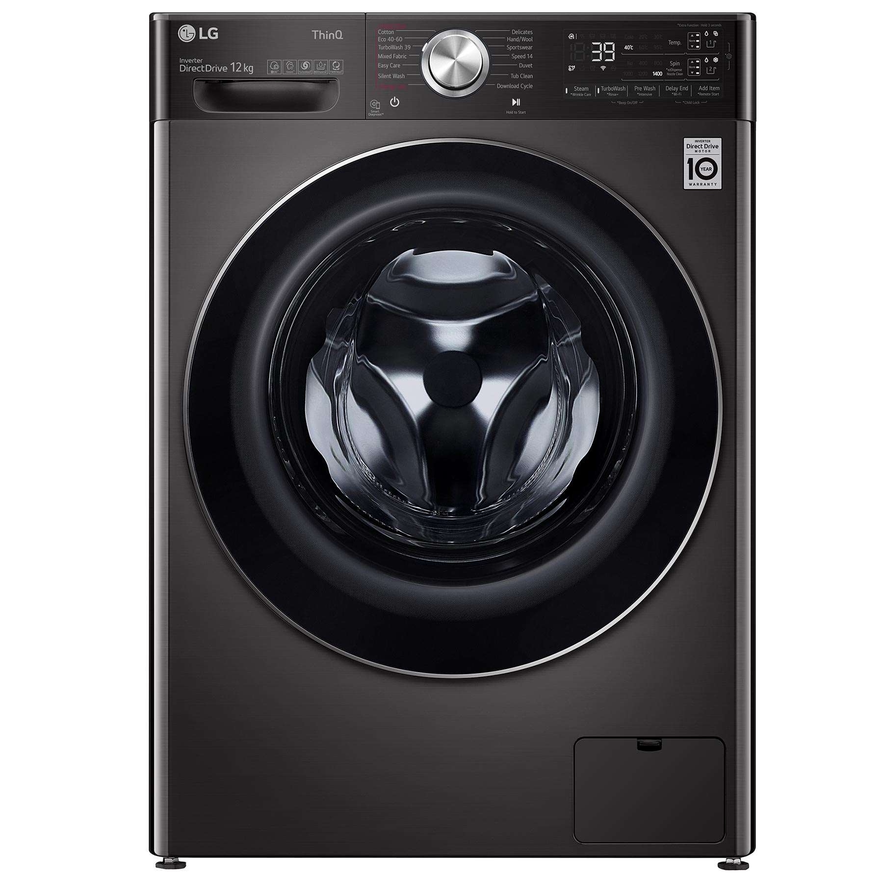 Image of LG F4V1112BTSA Washing Machine in Black Steel 1400rpm 12kg A Rated