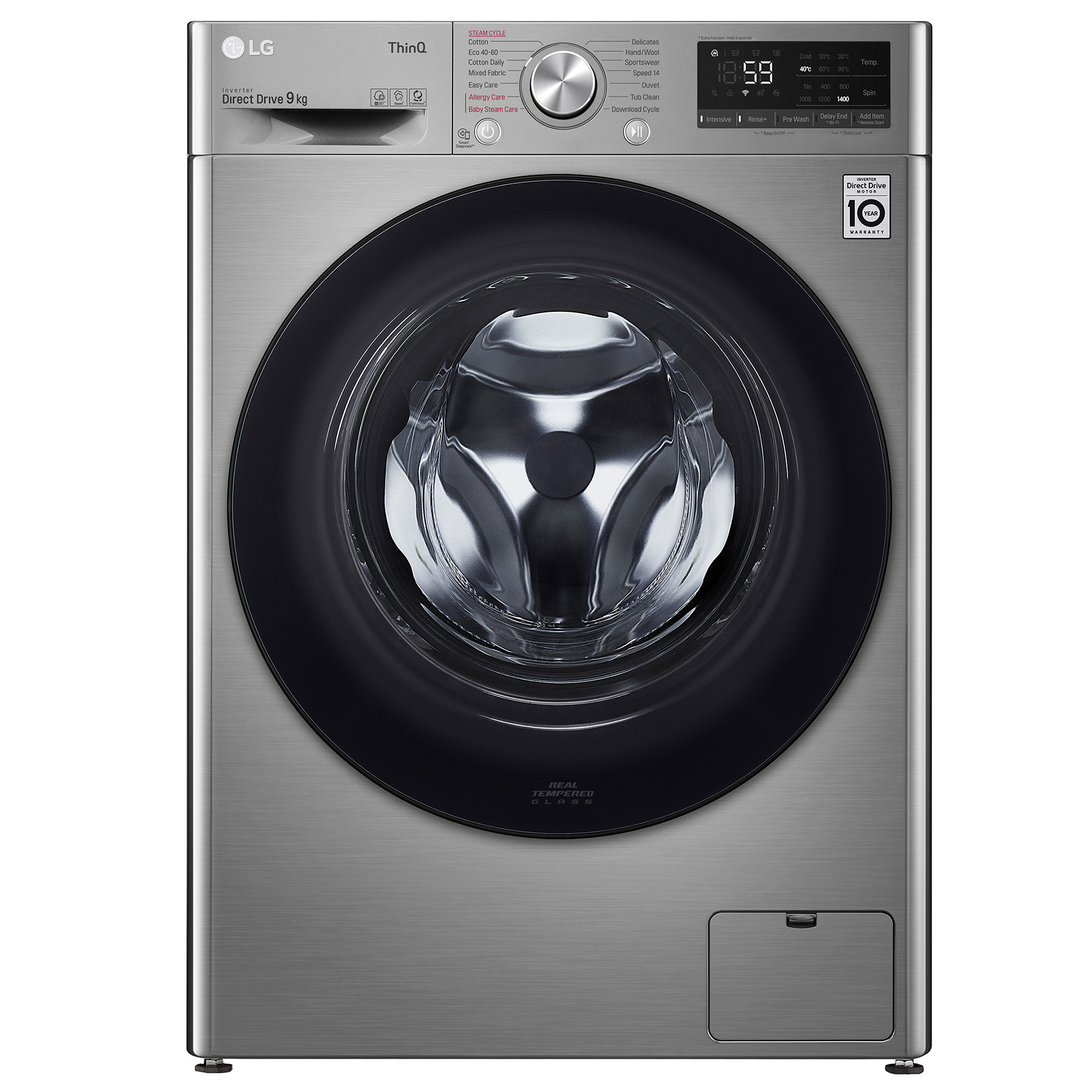 LG F4V509SSE Washing Machine in Graphite 1400 Spin 9kg B Rated ThinQ
