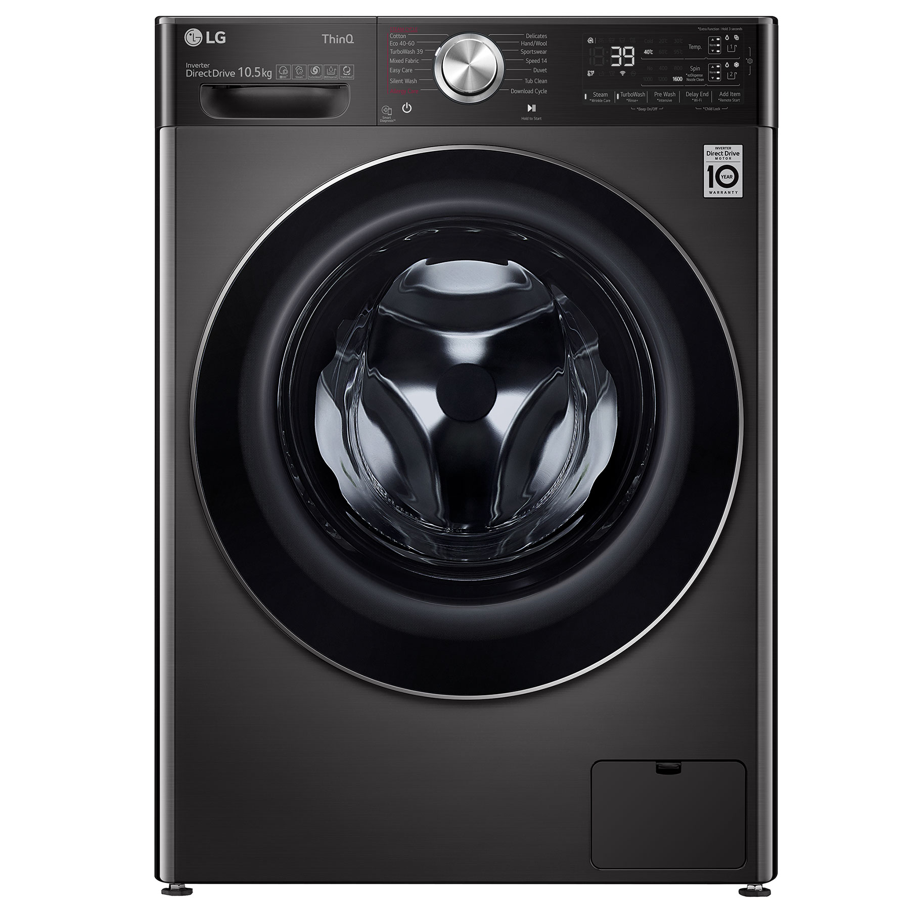 LG F6V1110BTSA Washing Machine in Black Steel 1600rpm 10 5kg A Rated