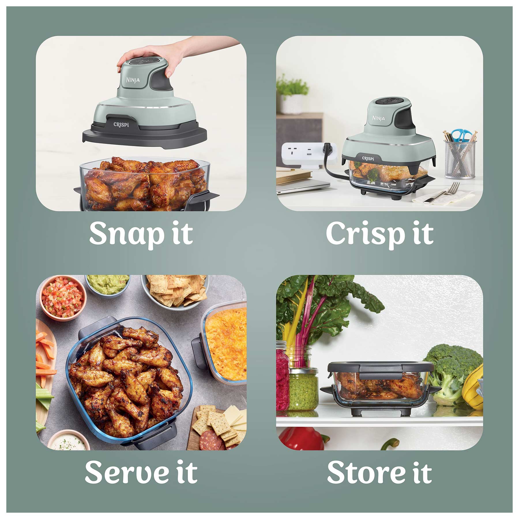 Ninja CRISPi 4-in-1 Portable Compact Glass Air Fryer - Sage, FN101UKSG, photo 3