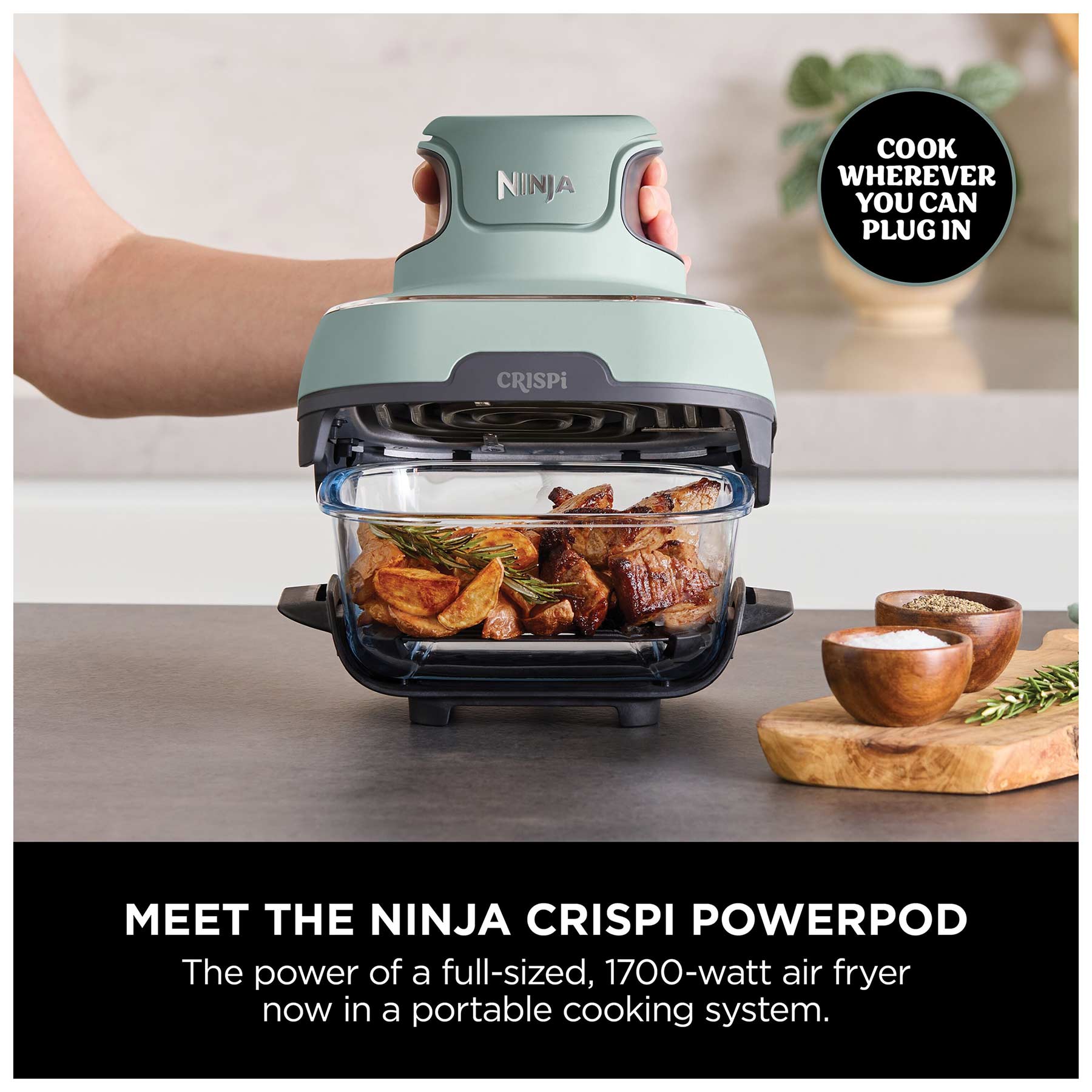 Ninja CRISPi 4-in-1 Portable Compact Glass Air Fryer - Sage, FN101UKSG, photo 5