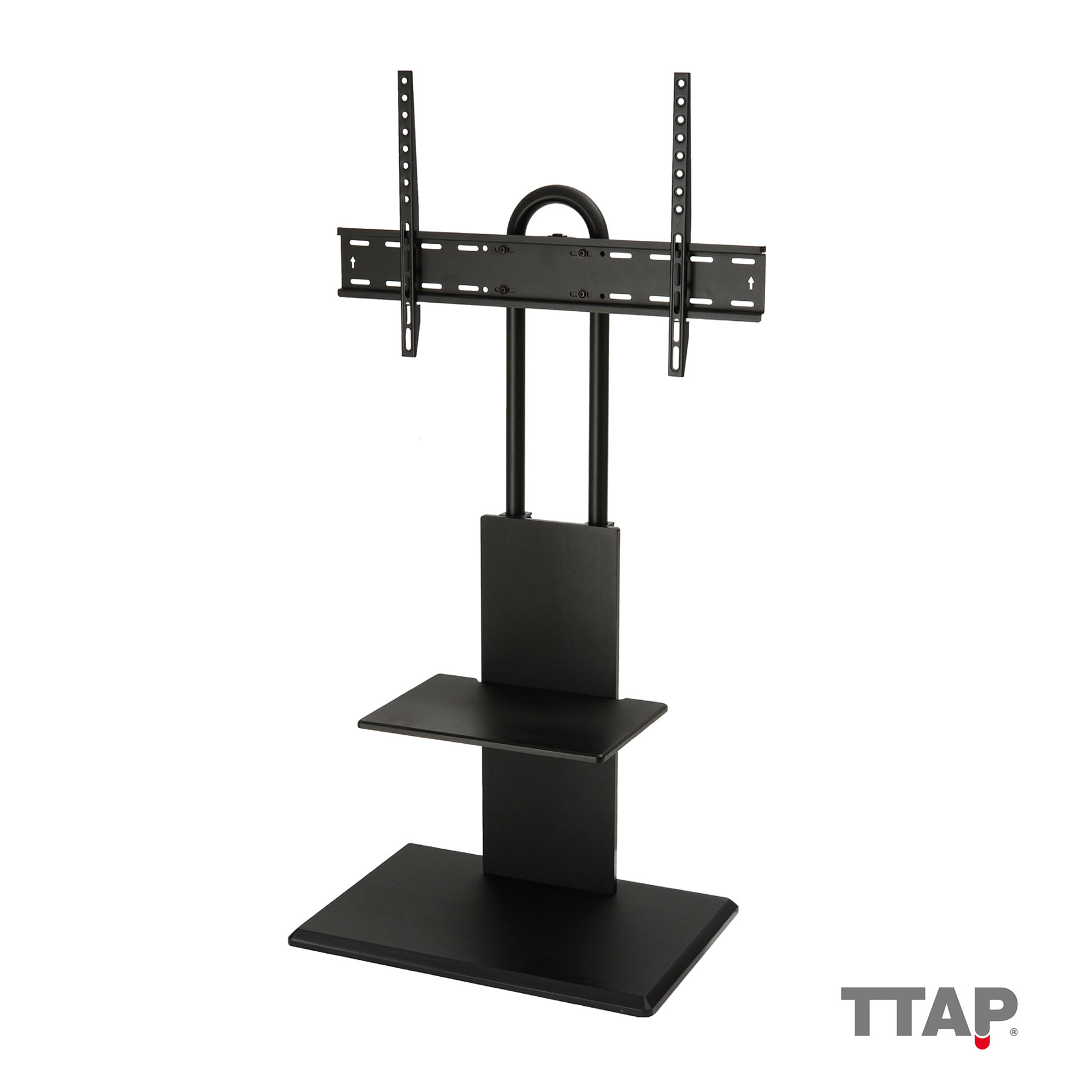 Image of TTAP FS2 BLK Pedestal TV Stand with Shelf VESA Mount in Black