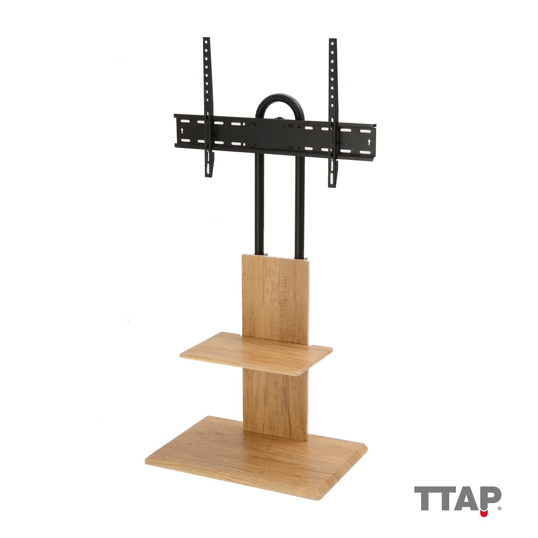 Image of TTAP FS2 OAK Pedestal TV Stand with Shelf VESA Mount in Oak