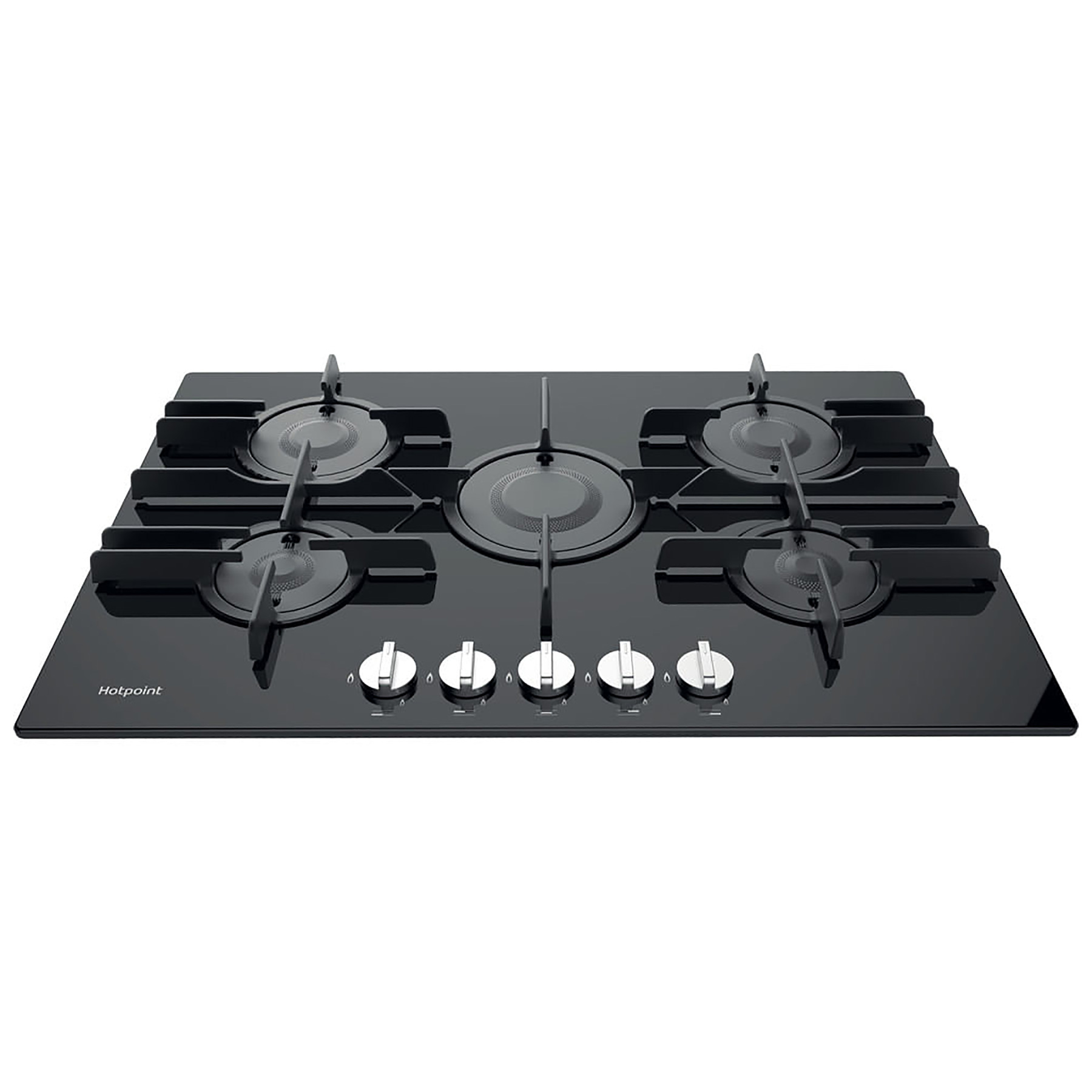 Image of Hotpoint FTGHG751DHBK 75cm 5 Burner Gas Hob in Black Glass Wok Burner