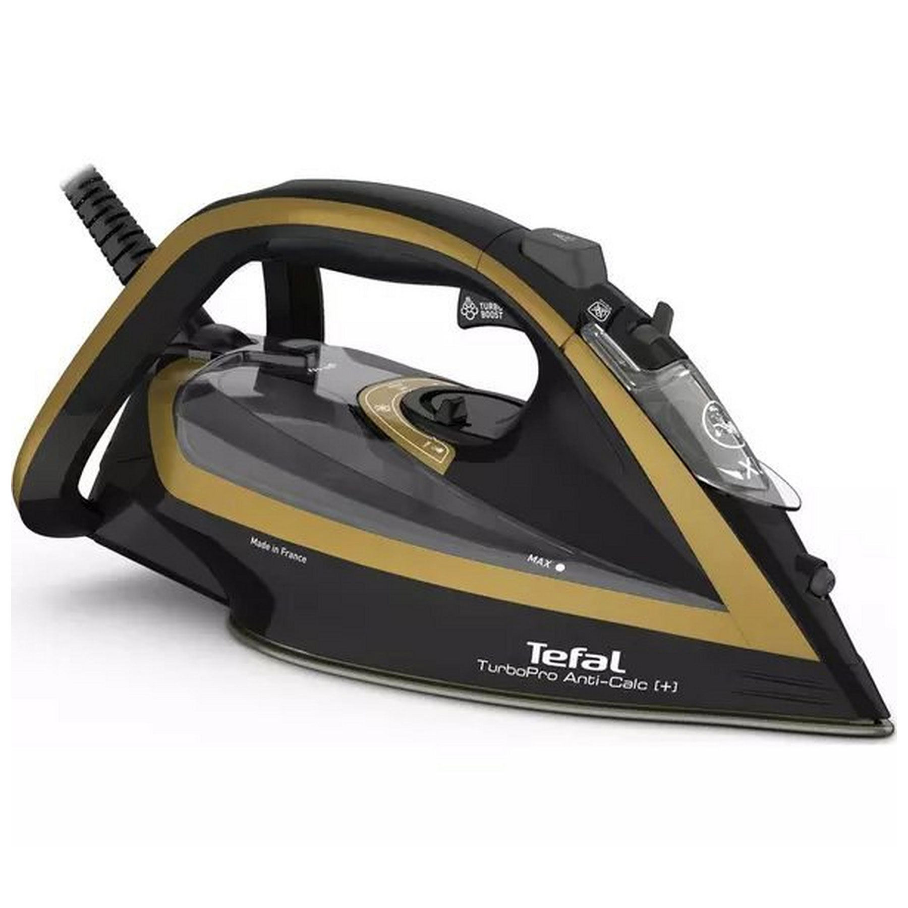 Image of Tefal FV5696G0 Ultimate Turbo Pro Steam Iron in Black and Gold 3000W