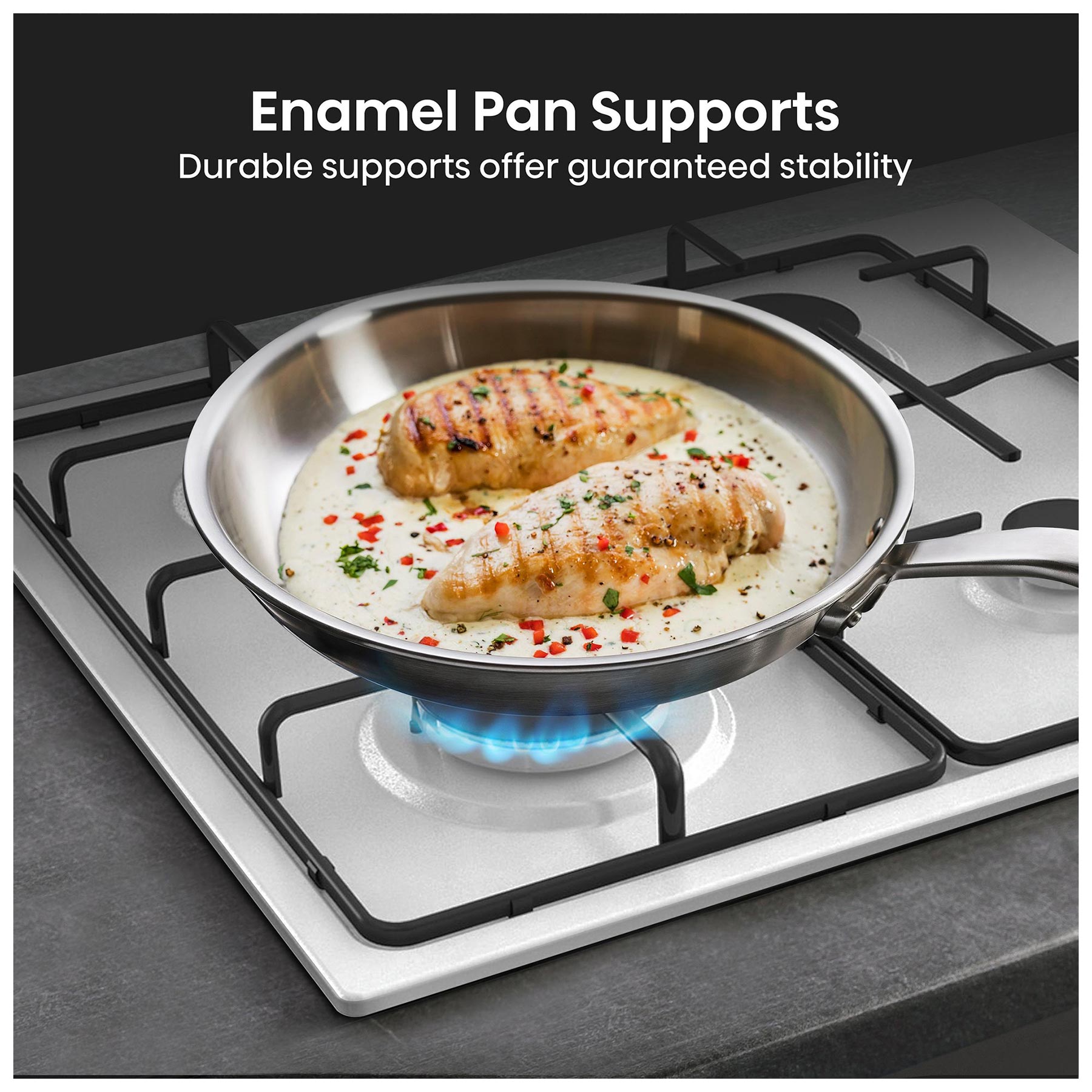 Hisense GM642XHS 60cm 4 Burner Gas Hob in Stainless Steel Wok Burner, photo 4